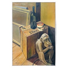 Jean Thomas (1923-2019) "singe au camembert" grande huile sur toile signée
