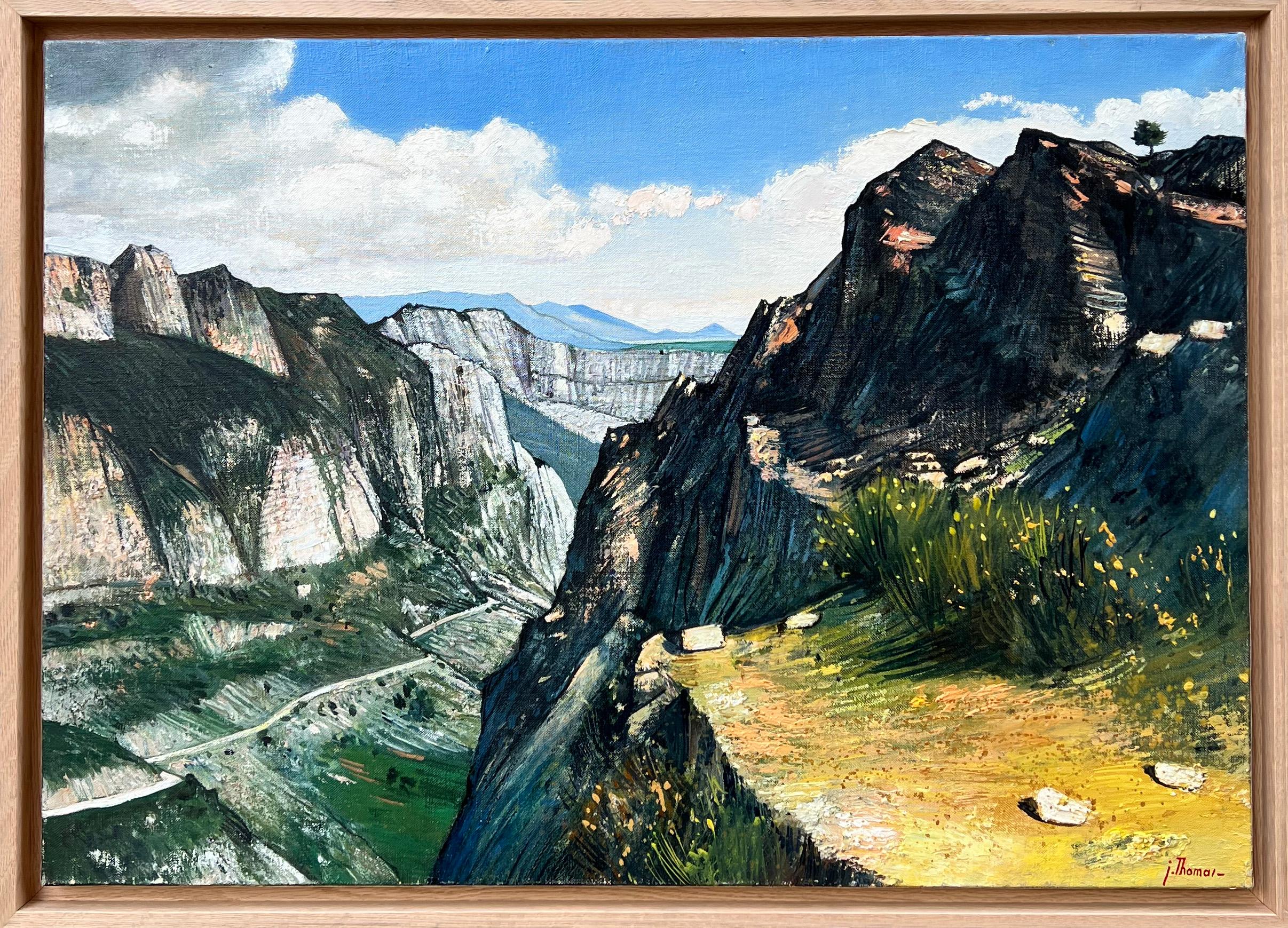 Landscape Painting di Jean Thomas - "La vallée du Verdon depuis les balcons de la Mescla" - Provenza, Var, Francia