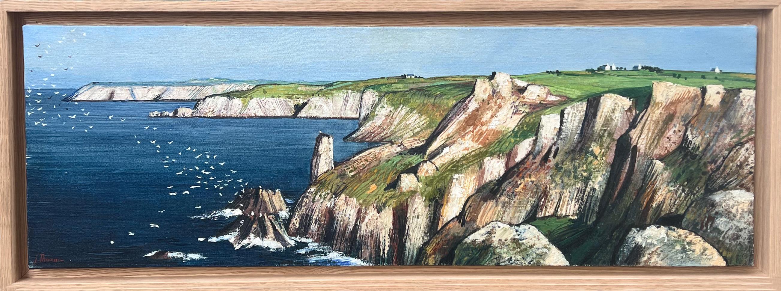 Jean Thomas Landscape Painting – "Les mouettes à Kastel-Meur" - Bretagne, Finistère, Original Öl auf Leinwand