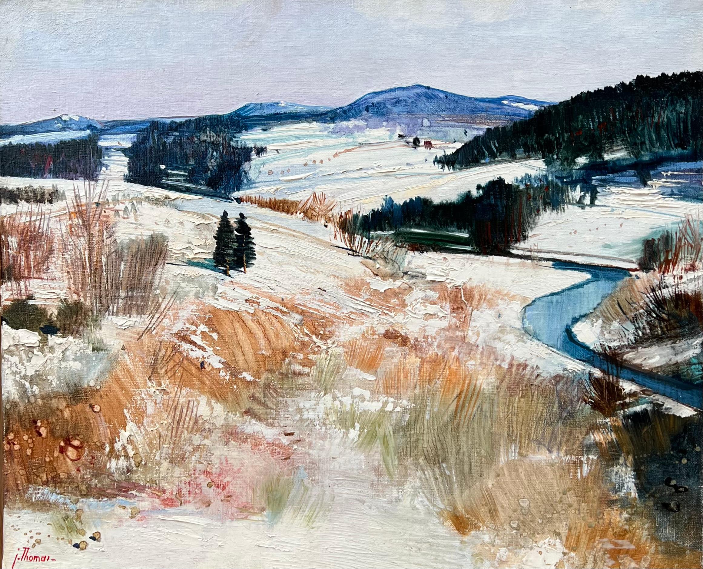 Figurative Painting de Jean Thomas - "Neige dans la vallée du Doubs" - Franco Condado, Francia