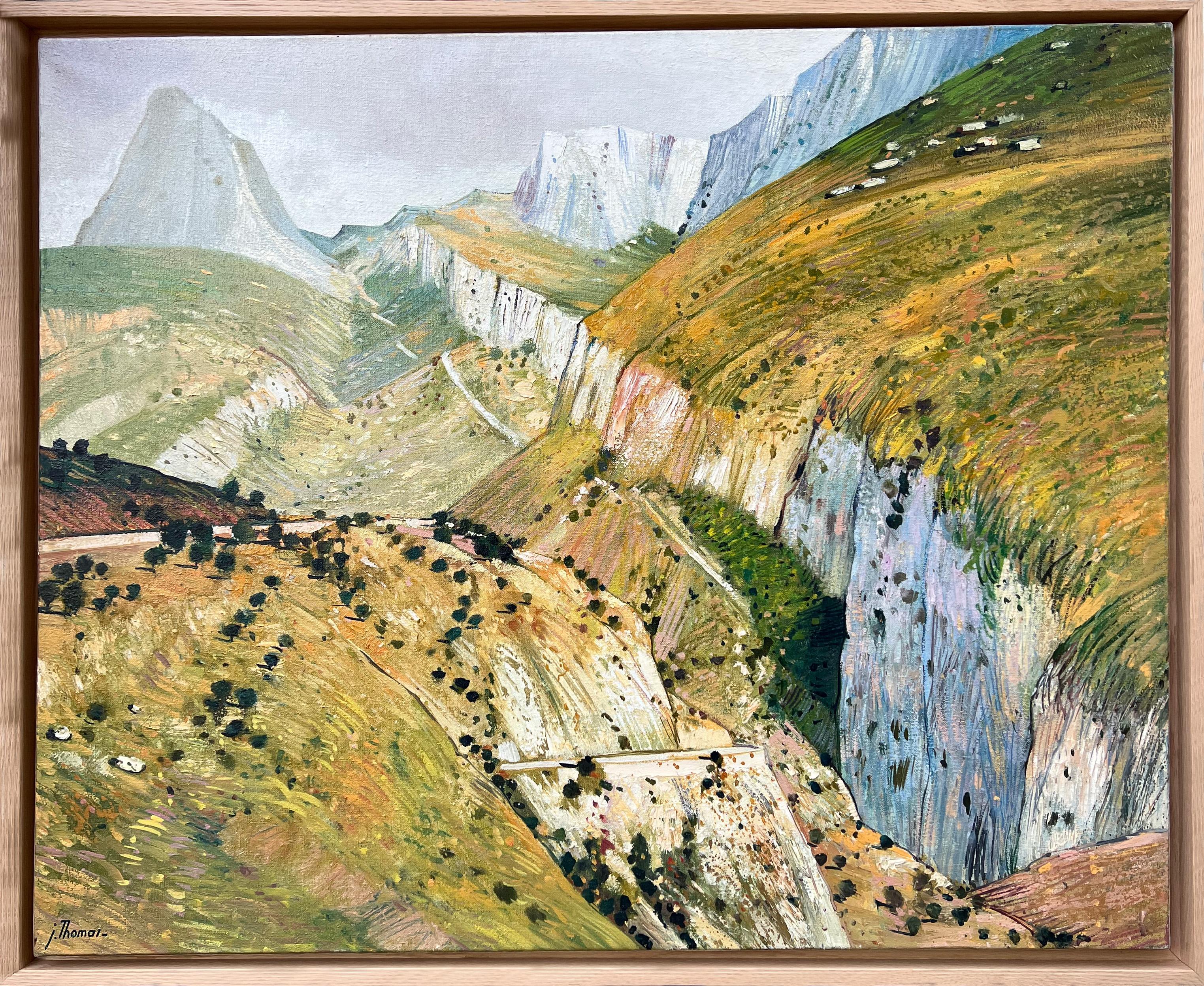 Landscape Painting di Jean Thomas - "Sur la route de Gémenos au col de l'Espigoulier" - Provenza, Francia