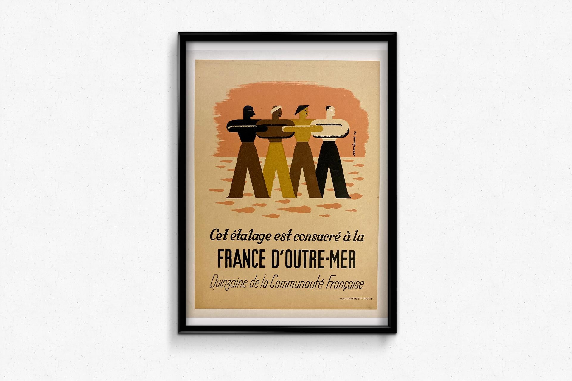 A nice poster made by Jean Tillaud in 1945 to promote the Quinzaine de la Communauté Française.
During this event, the diversity of the colonial world was presented to French youth through films, conferences, books and publications.

The Empire was