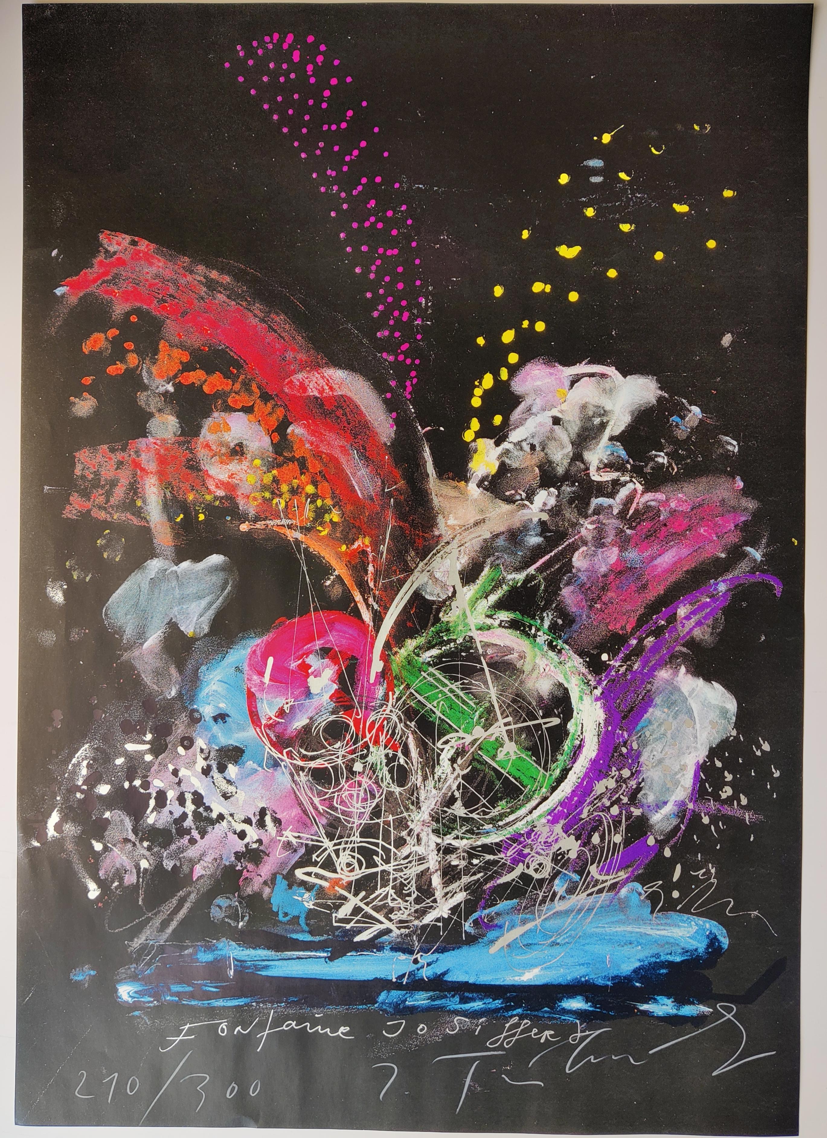 Jean Tinguely 
Fontaine Joe Syffert (from the Eight by Eight to Celebrate the Temporary Contemporary portfolio), 1984
Screenprint in colors on Technosil
Eidition 210/ 300 lower left 
Signed lower right
Printed by Albin Uldry Silkscreen, Bern,