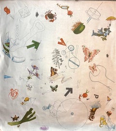 Screenprint Offset-Lithographie Vintage-Tapete Segment 1970er Surrealistisches Silber