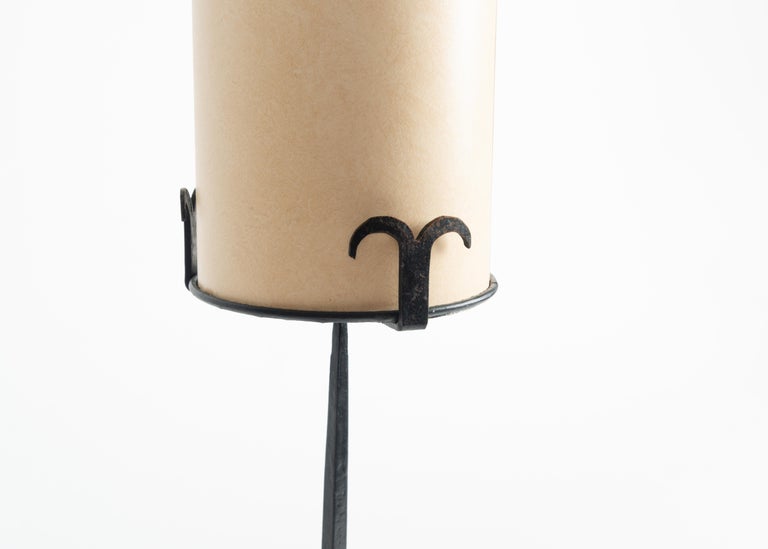 Rustic Jean Touret, Marolles Wrought-iron Tripodal Table Lamp, France, 1950-1955 For Sale