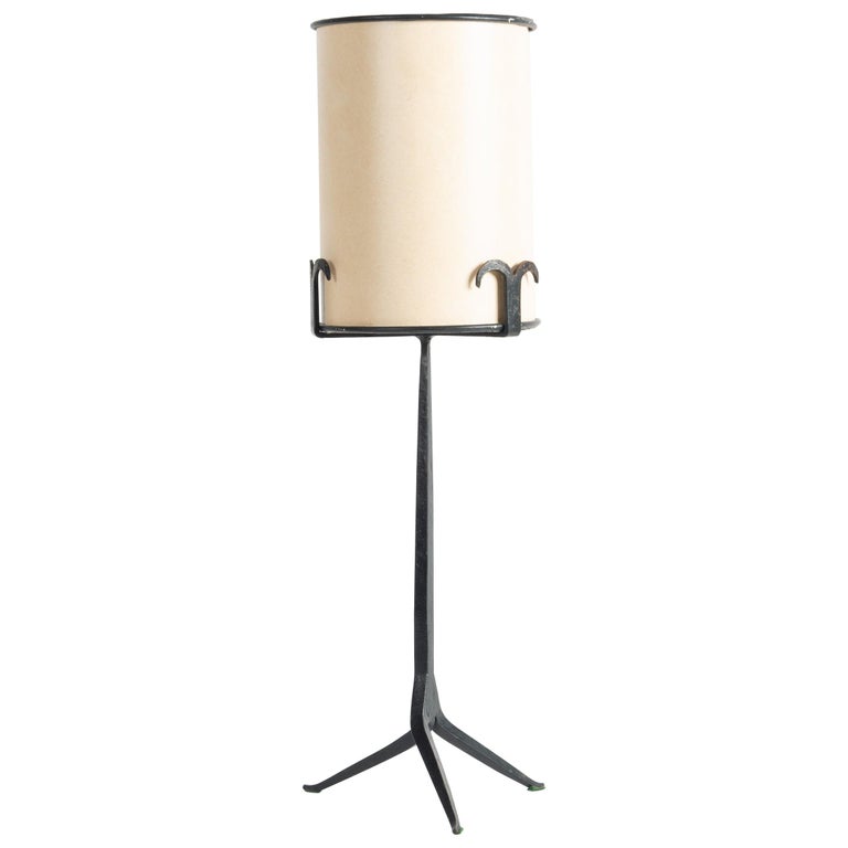 Jean Touret for Les Artisans de Marolles wrought-iron table lamp, 1950s, offered by Maison Gerard