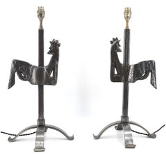 Lampada da tavolo a forma di gallo di metà secolo di Jean Touret Atelier de Marolles, coppia disponibile