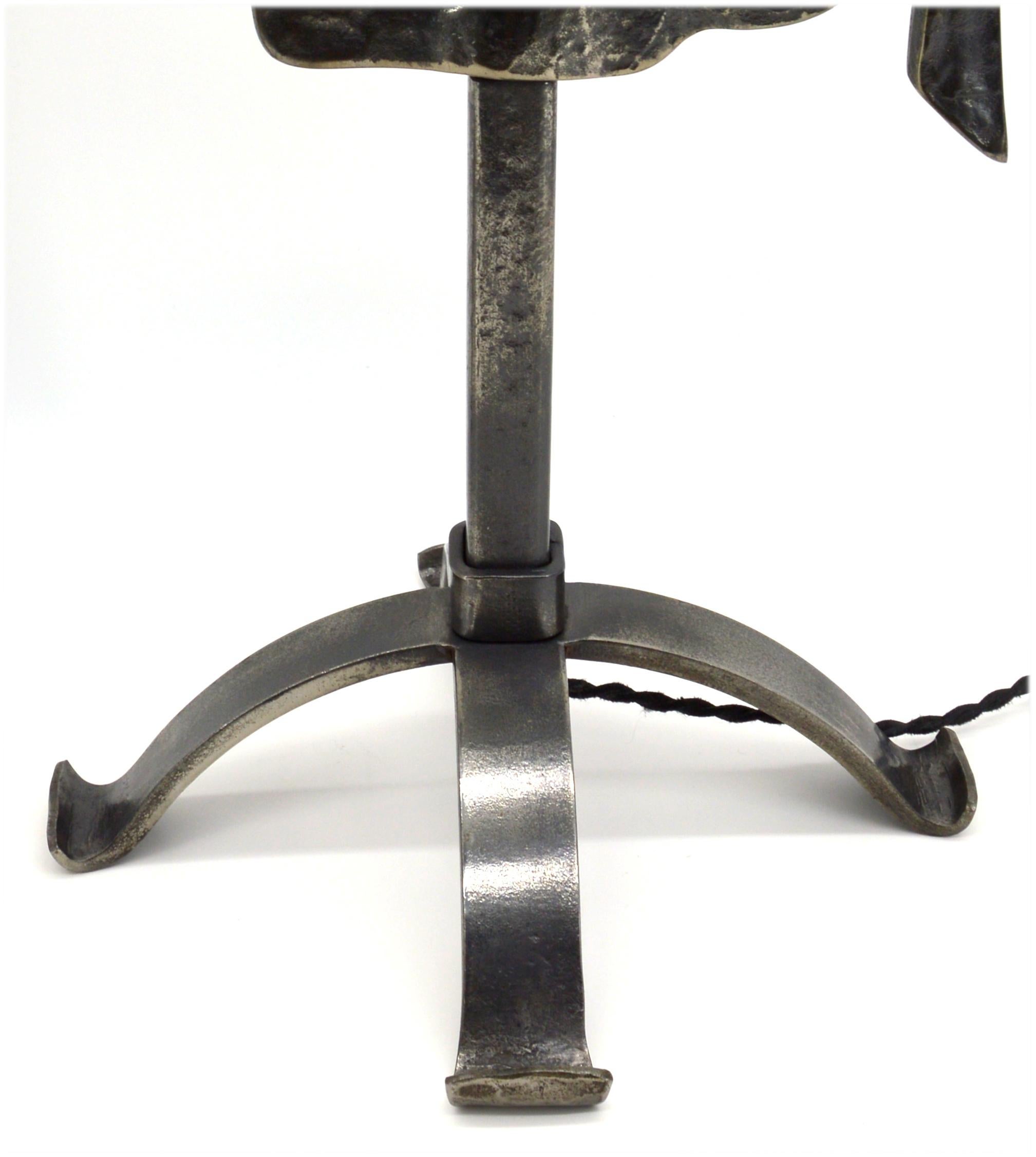 Hammered Jean Touret Ateliers de Marolles Midcentury Rooster Table Lamp, Pair available For Sale