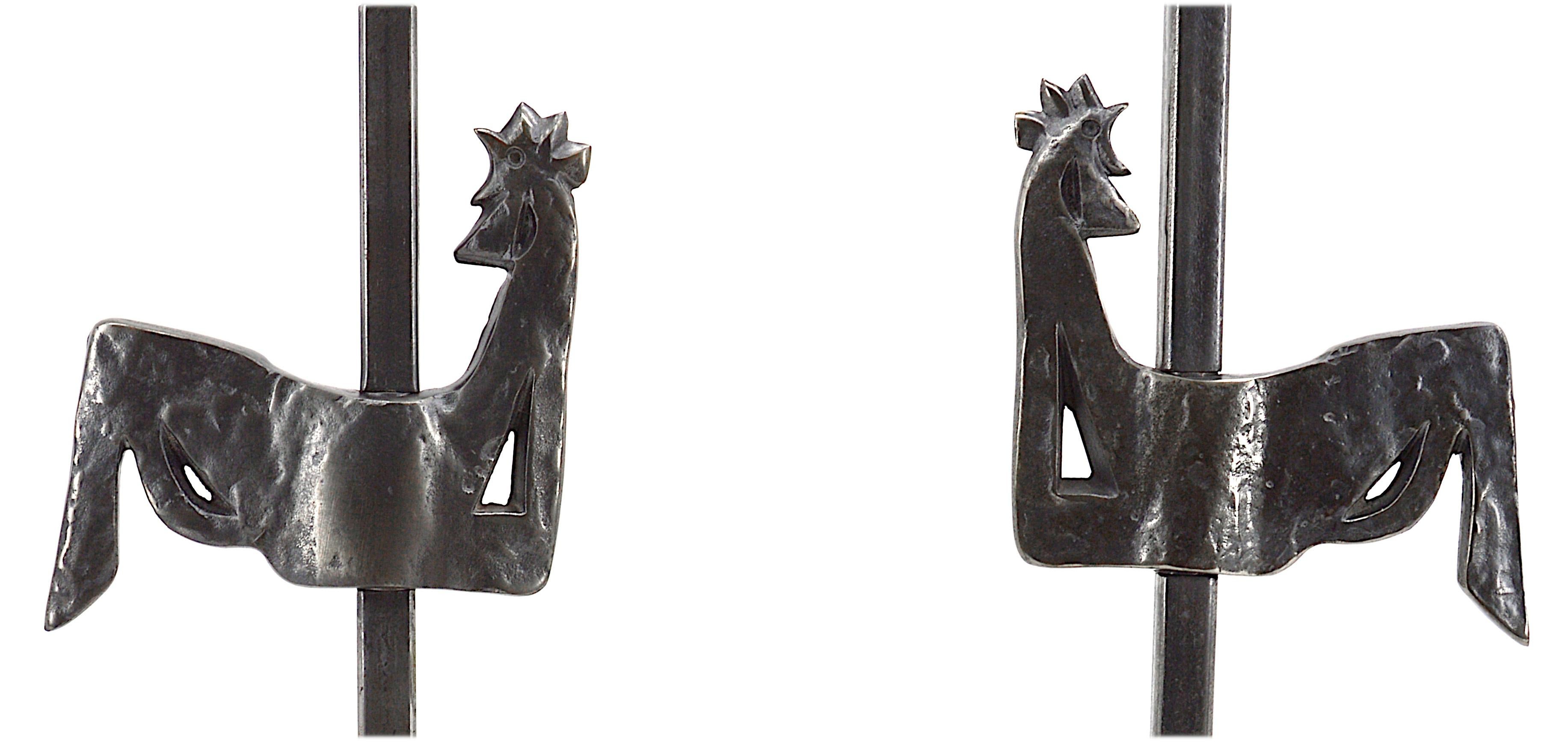 Mid-20th Century Jean Touret Ateliers de Marolles Midcentury Rooster Table Lamp, Pair available For Sale
