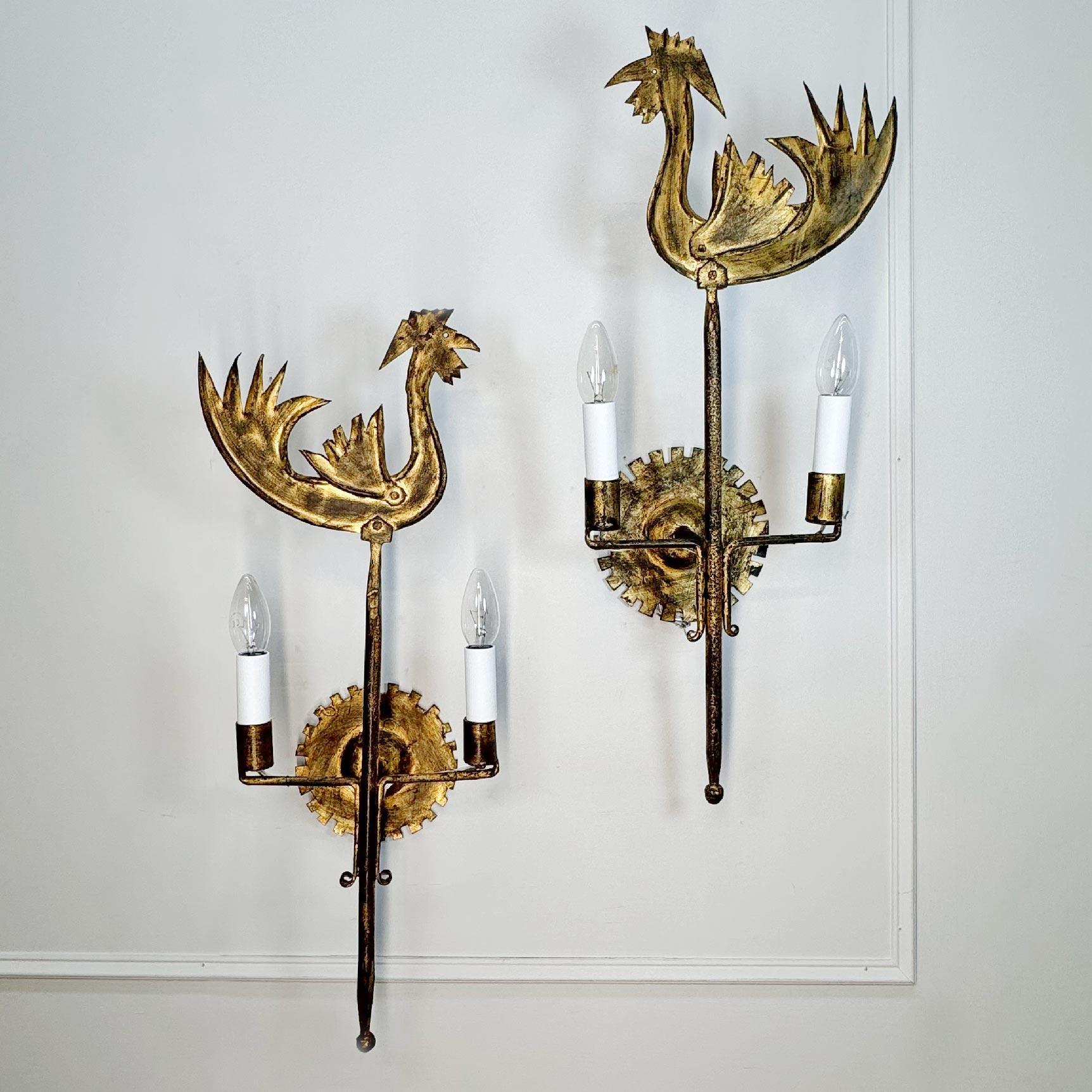 Jean Touret attesta le luci da parete Cockerel per Atelier Marolles in vendita 3
