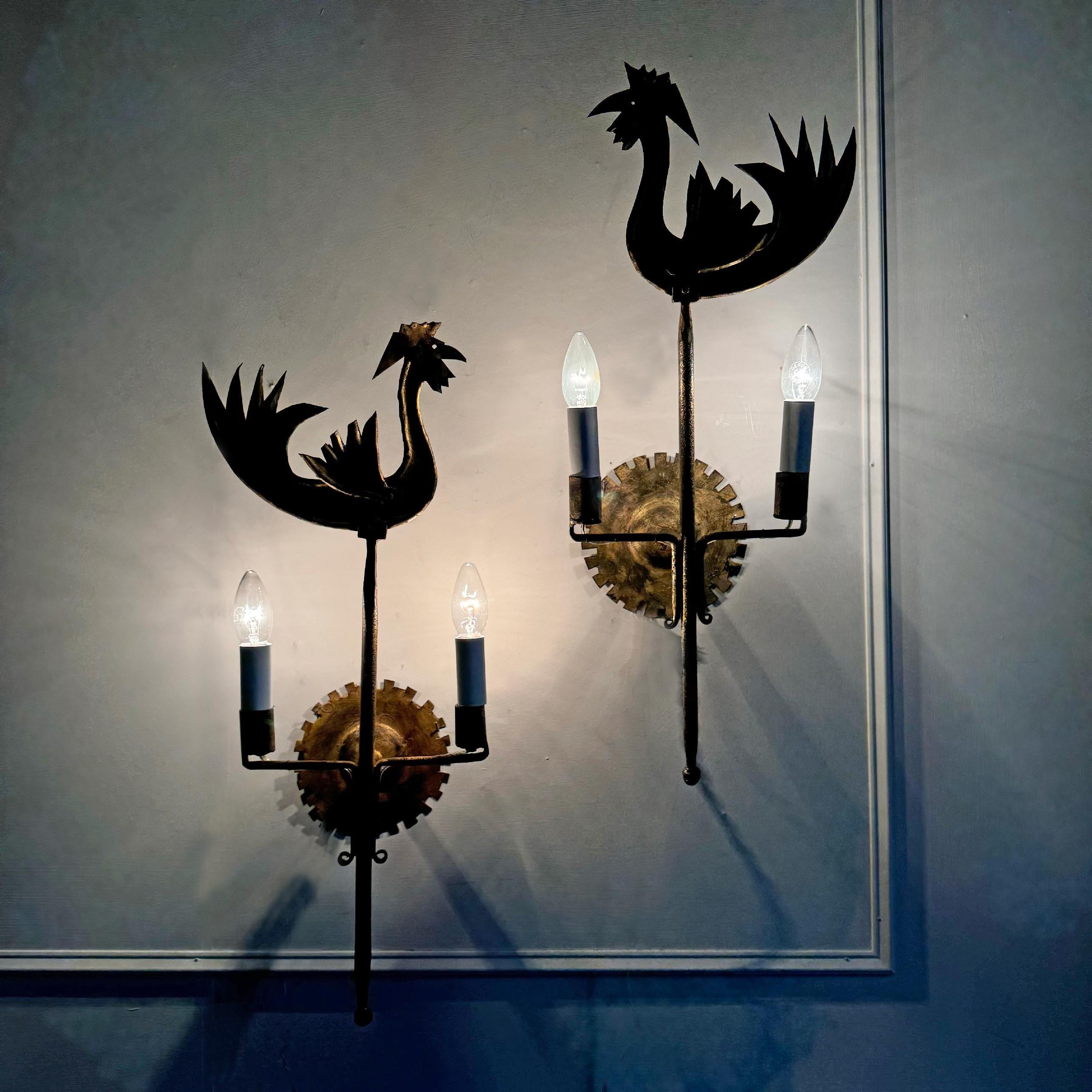 Jean Touret attesta le luci da parete Cockerel per Atelier Marolles In condizioni buone in vendita a Hastings, GB