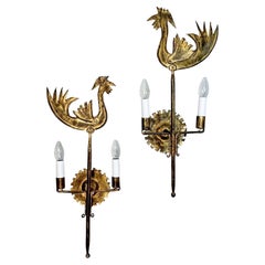 Jean Touret att Cockerel Wall Lights pour les Ateliers de Marolles