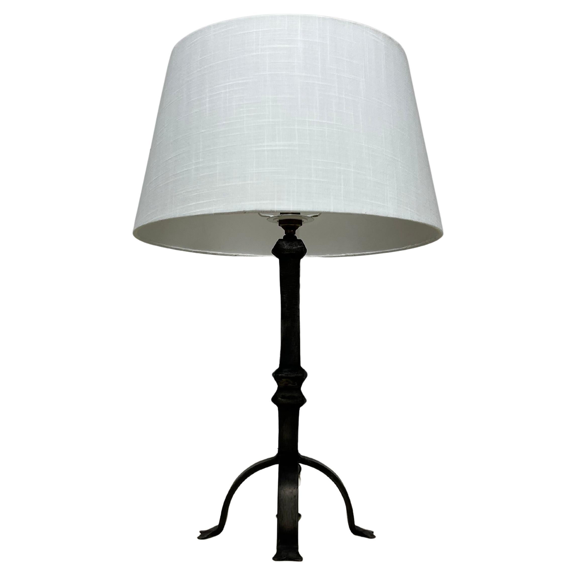 Jean Touret, brutalist wrought iron lamp, France, 1950's