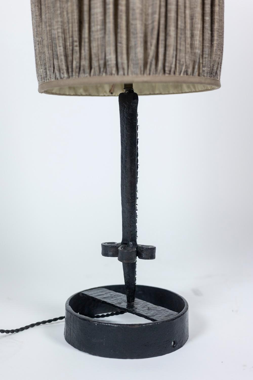 20th Century Jean Touret, Lamp in Iron Wrought, 1950s For Sale