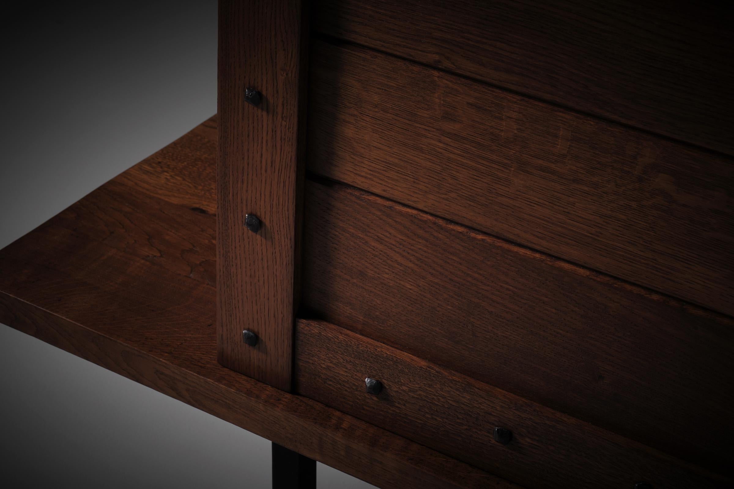 Credenza Jean Touret & Les Artisans de Marolles in Rovere massiccio e ferro battuto in vendita 1