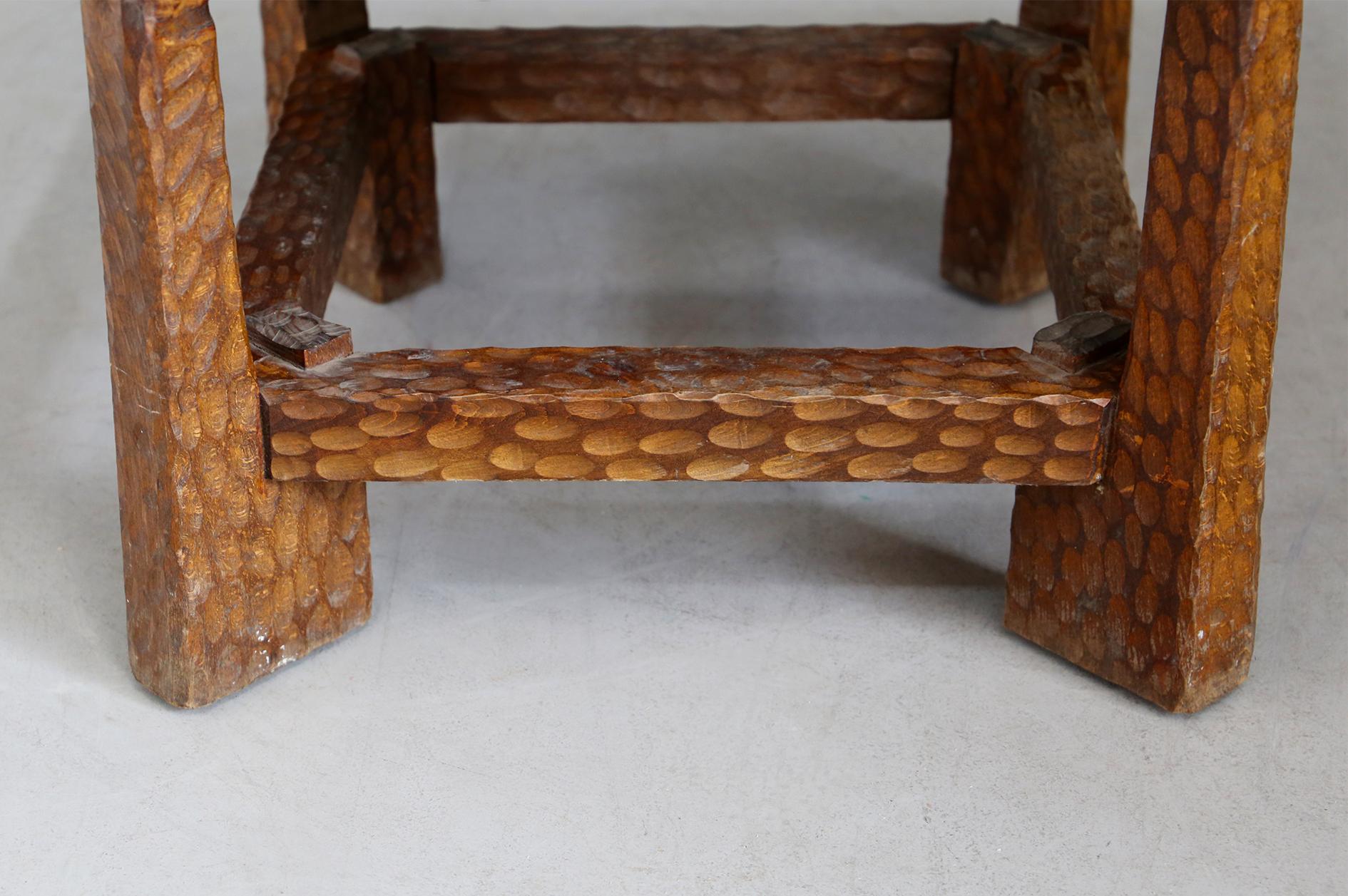 French Jean Touret Low Carved Wooden Coffee Table from 1950s