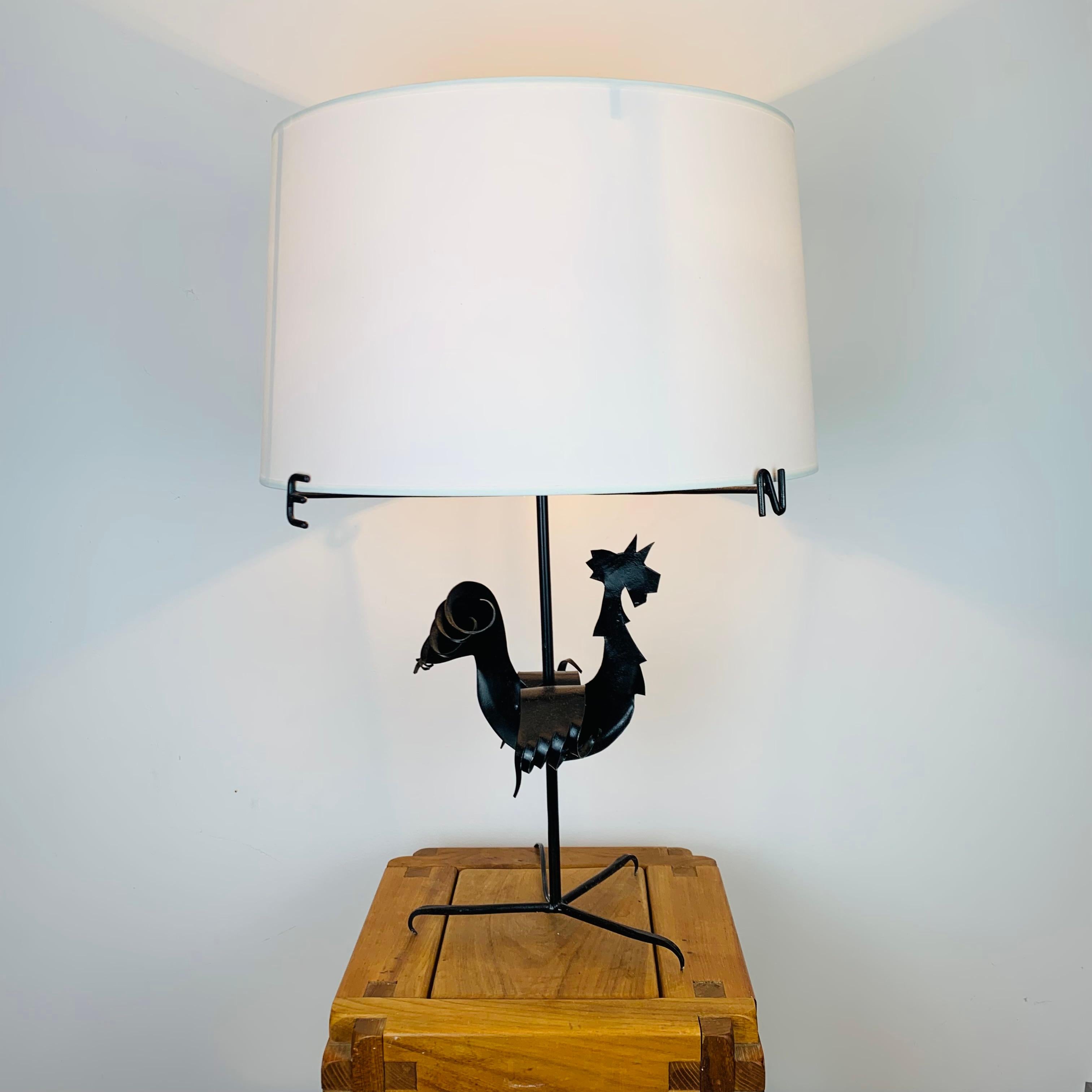 Mid-20th Century Jean Touret, rooster lamp, wrought iron For Sale