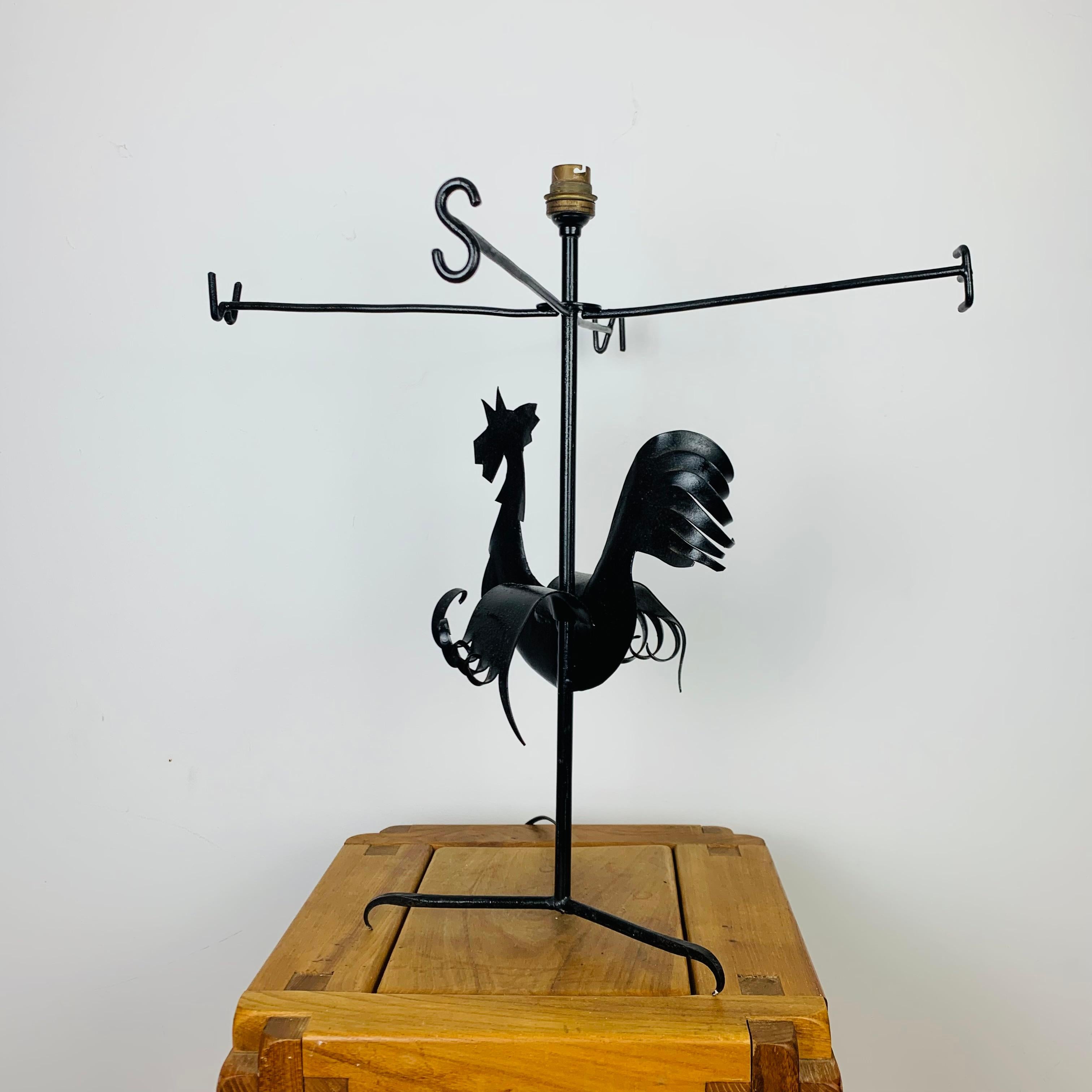 Jean Touret, rooster lamp, wrought iron For Sale 1
