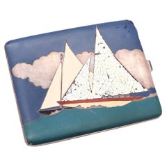 JEAN TROTTIN 1925 Art Deco Lacquered & Eggshell Case In .950 Sterling Silver