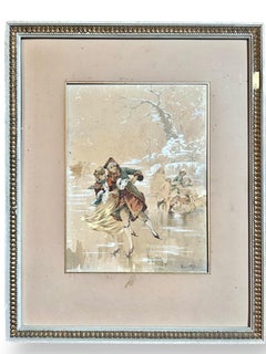 Jean Ulysse-Roy - Gallant scene from the 18th century – Watercolor on paper