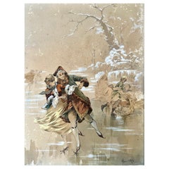 Jean Ulysse-Roy - Gallant scene from the 18th century – Watercolor on paper
