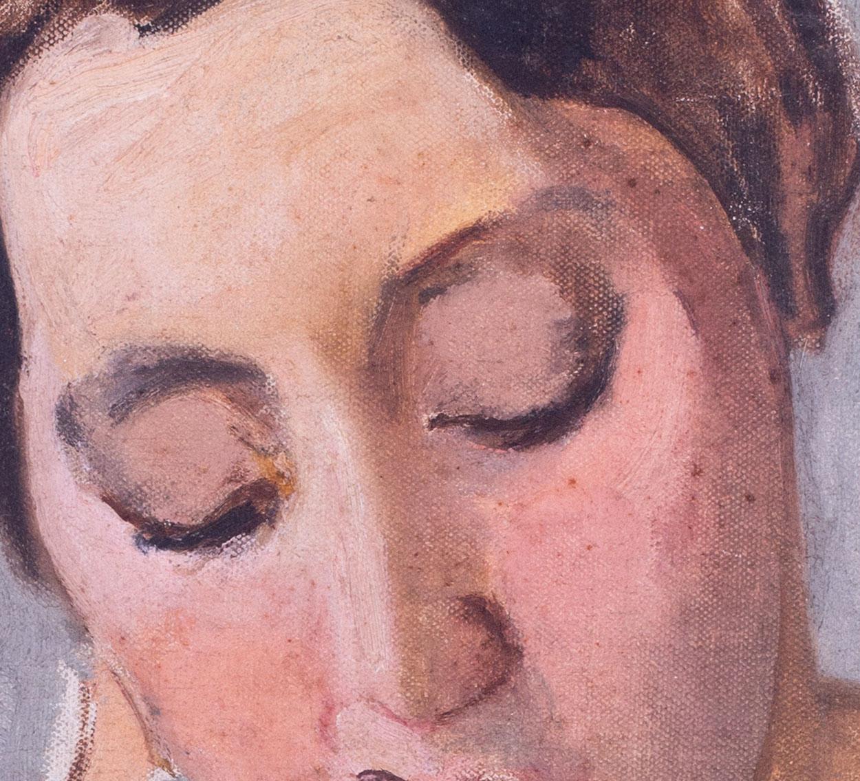 1938 portrait of Marie la Guivinee by Belgian artist Jean van den Eeckhoudt For Sale 3