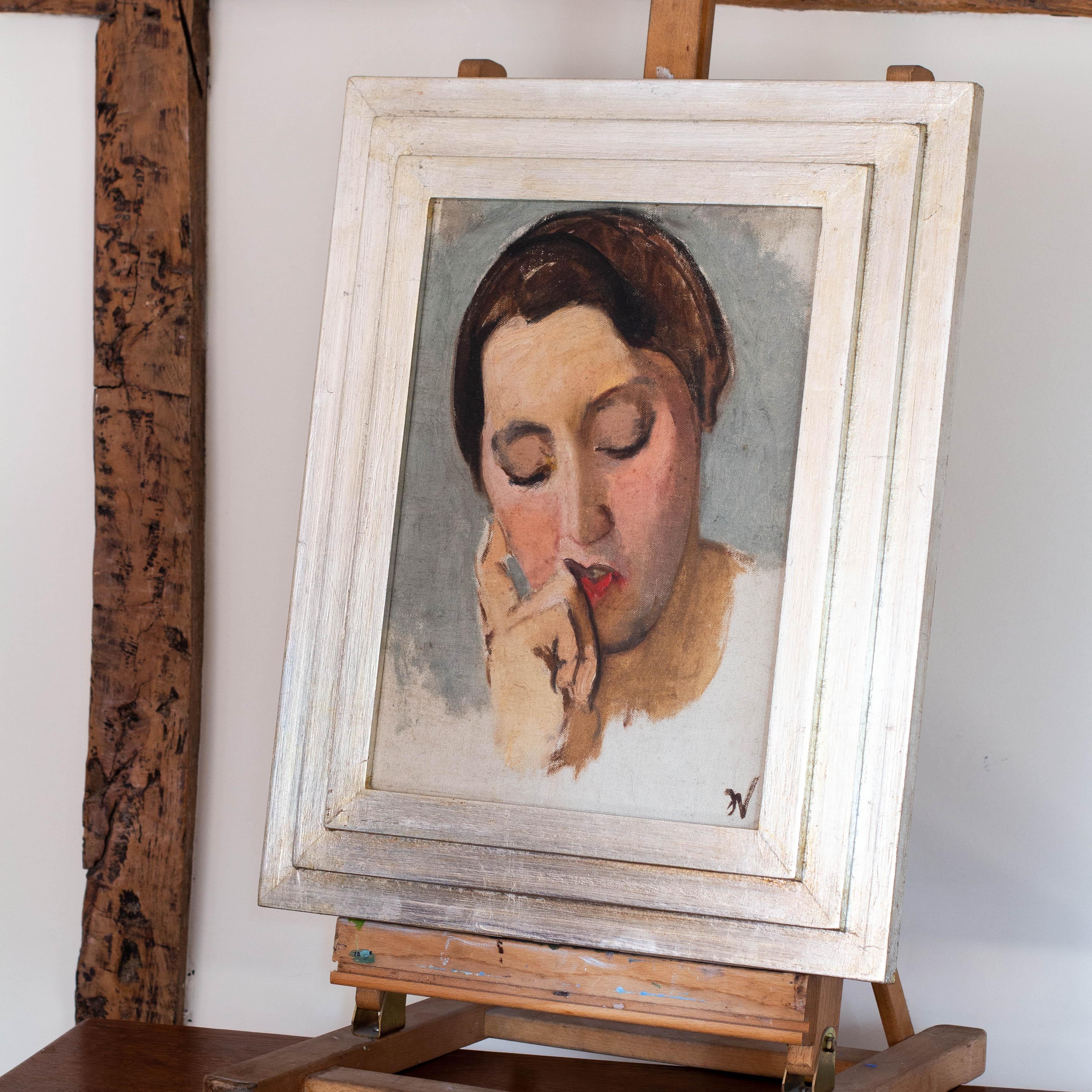 1938 portrait of Marie la Guivinee by Belgian artist Jean van den Eeckhoudt For Sale 4