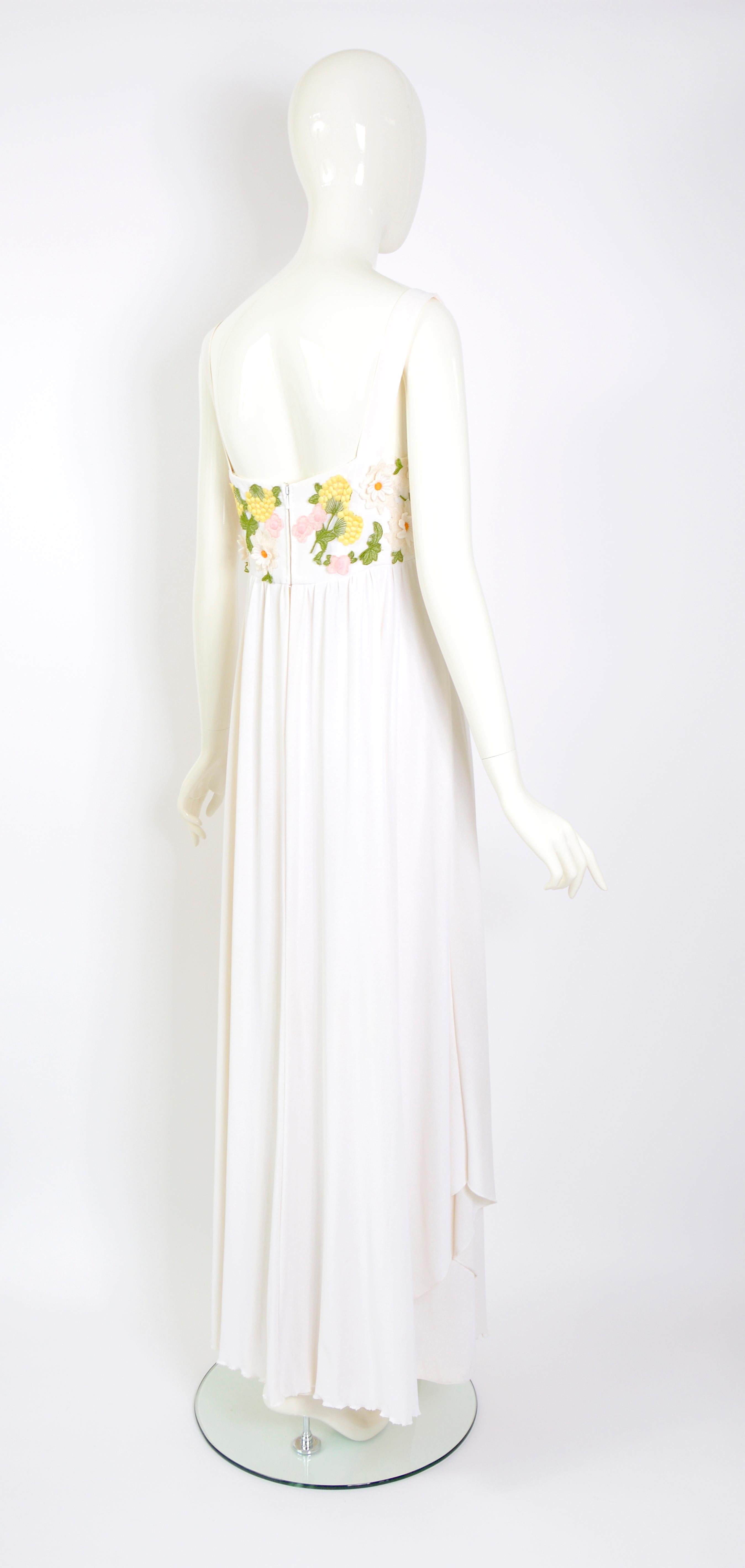 Jean Varon attributed 60s white silk jersey flower embroidery appliques dress 4