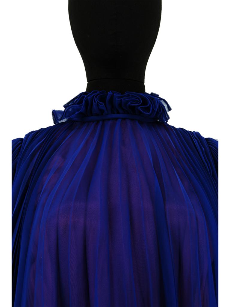 Jean Varon Blue / Purple Pleated Dress 1970's In Good Condition For Sale In London, GB