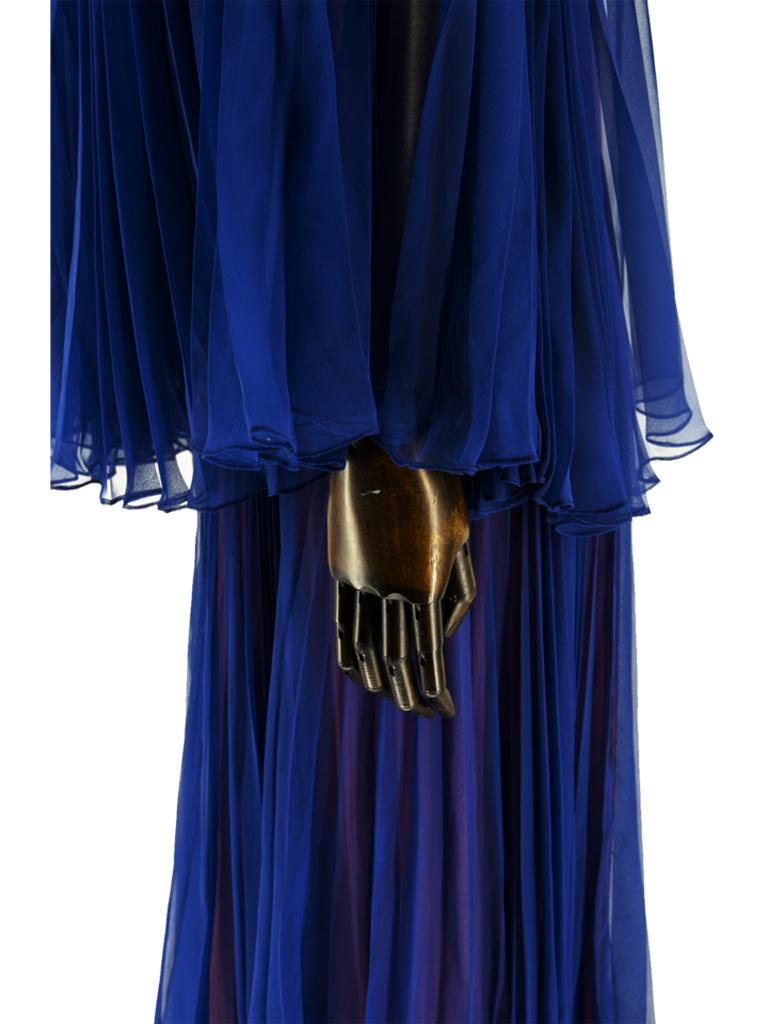 Women's Jean Varon Blue / Purple Pleated Dress 1970's For Sale