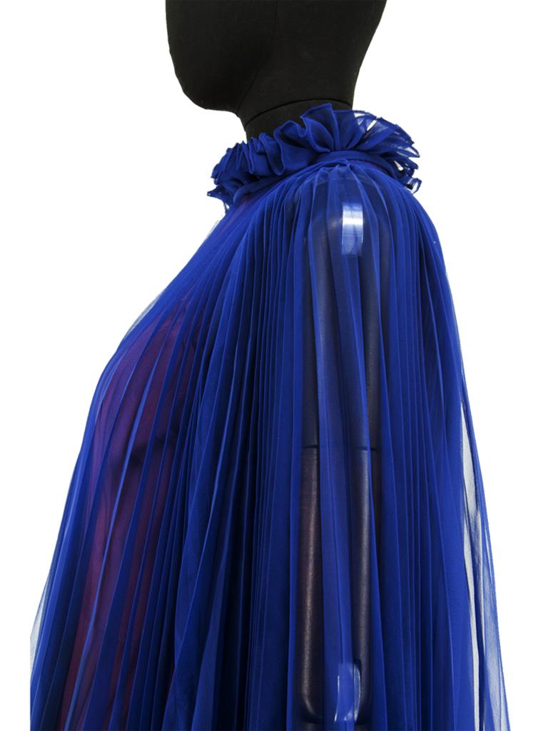 Jean Varon Blue / Purple Pleated Dress 1970's For Sale 1