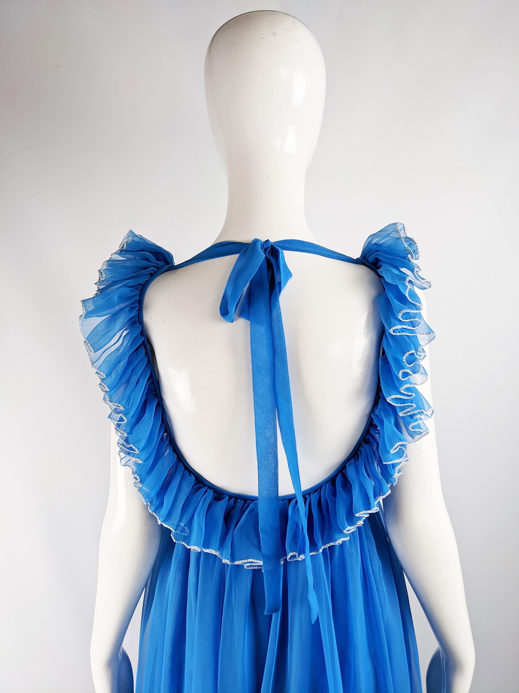Jean Varon Vintage 1960s Blue Chiffon Maxi Evening Dress For Sale 5