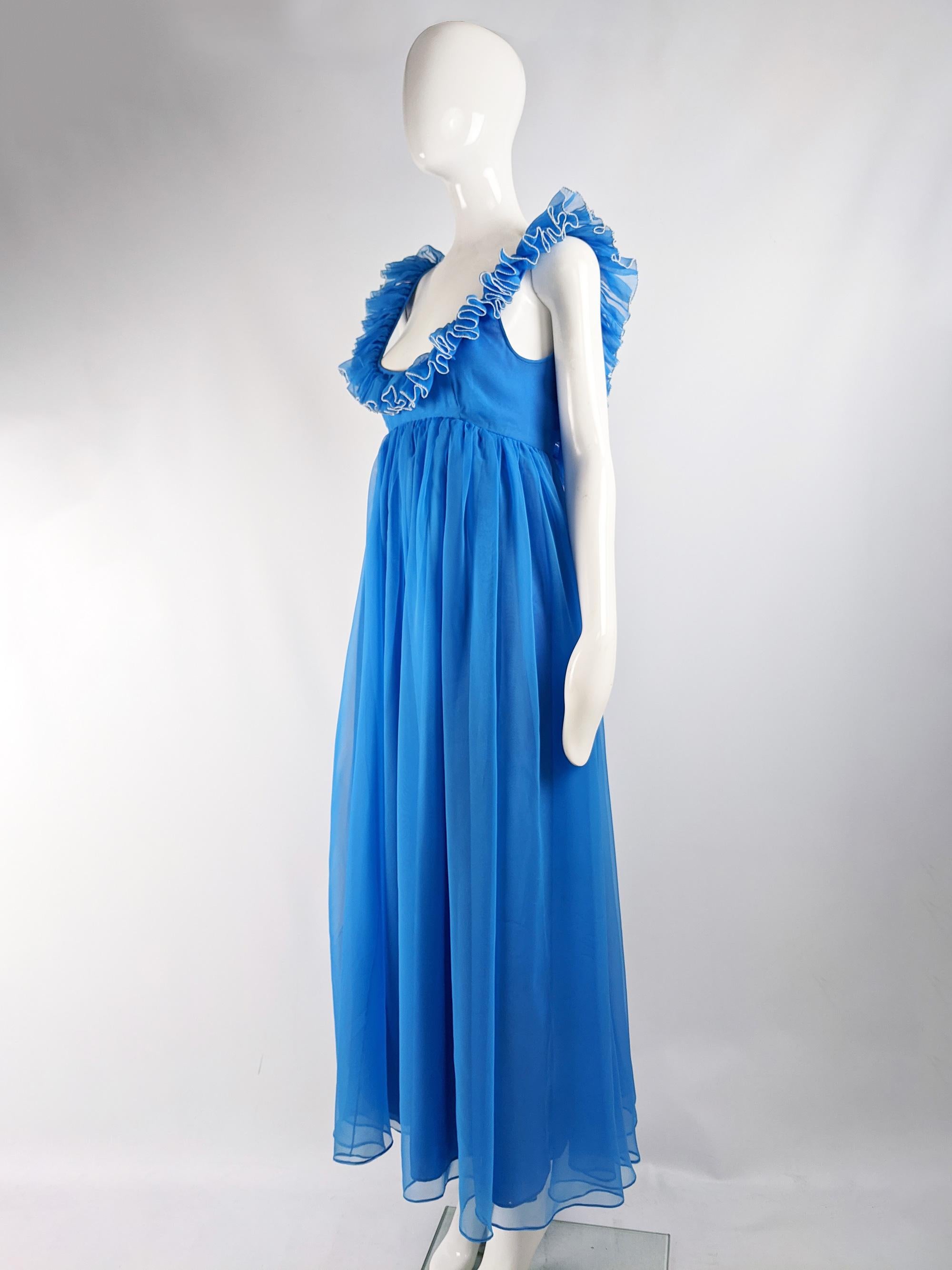 Jean Varon Vintage 1960s Blue Chiffon Maxi Evening Dress In Excellent Condition For Sale In Doncaster, South Yorkshire
