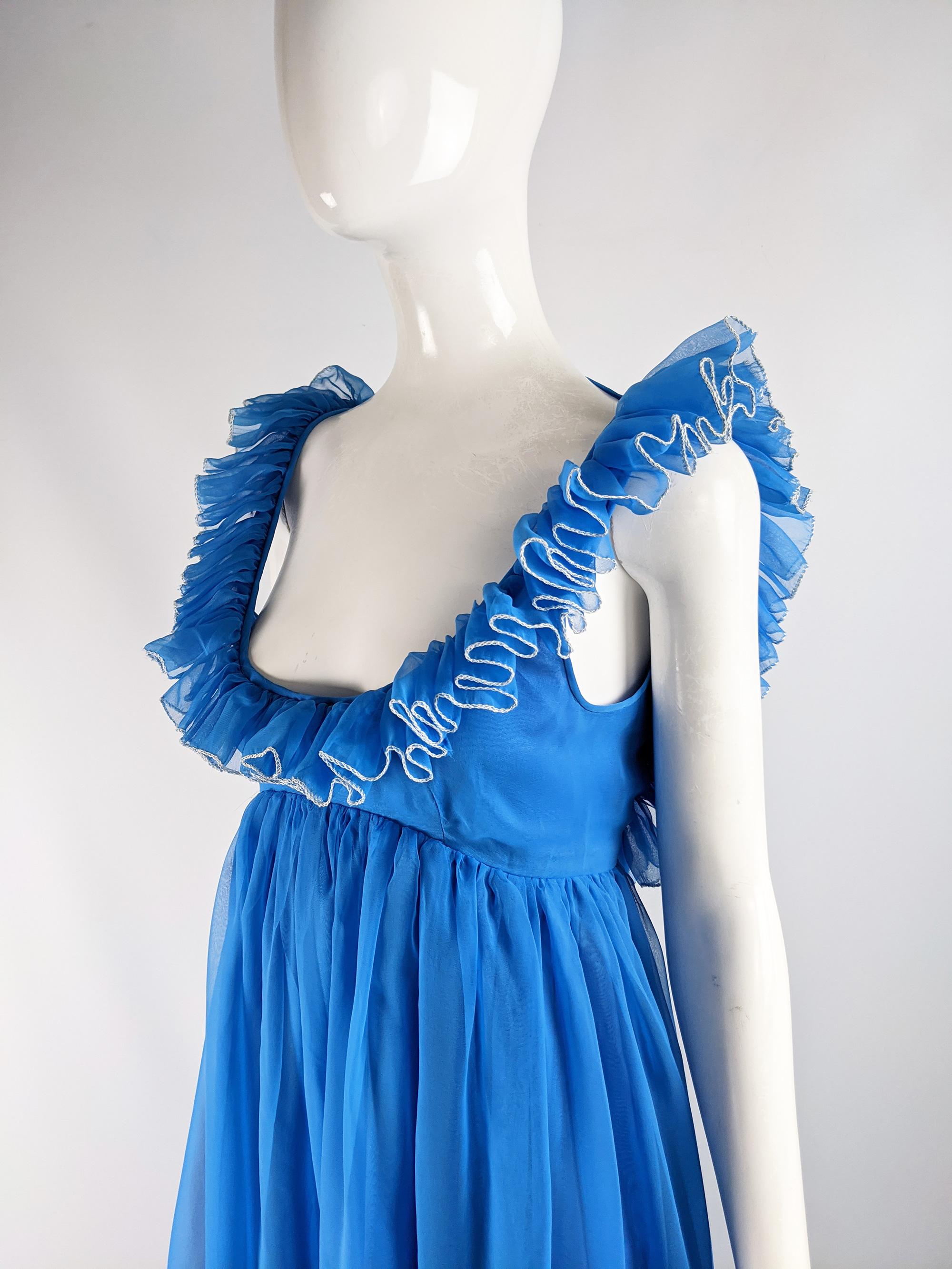 Women's Jean Varon Vintage 1960s Blue Chiffon Maxi Evening Dress For Sale