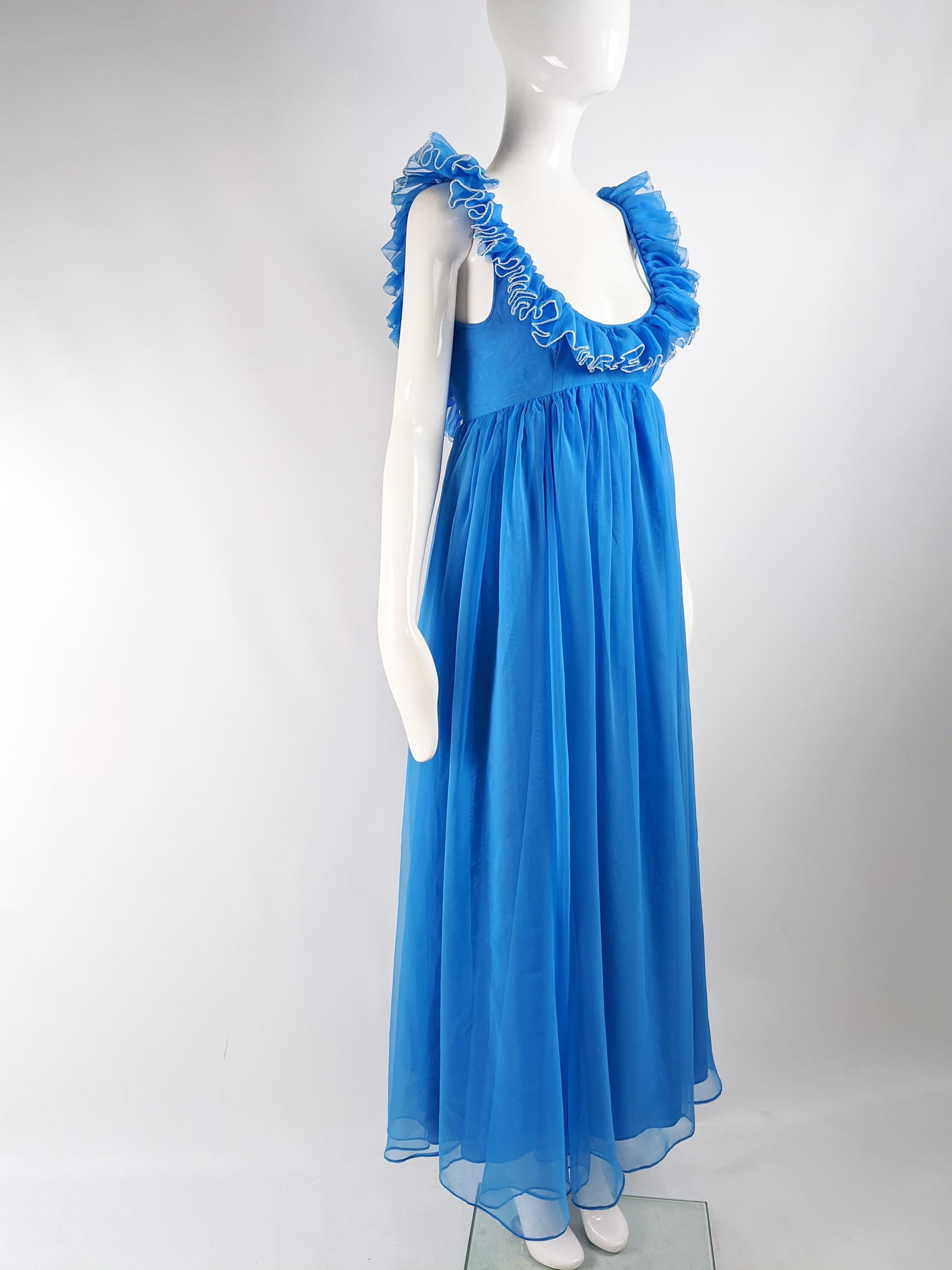 Jean Varon Vintage 1960s Blue Chiffon Maxi Evening Dress For Sale 2