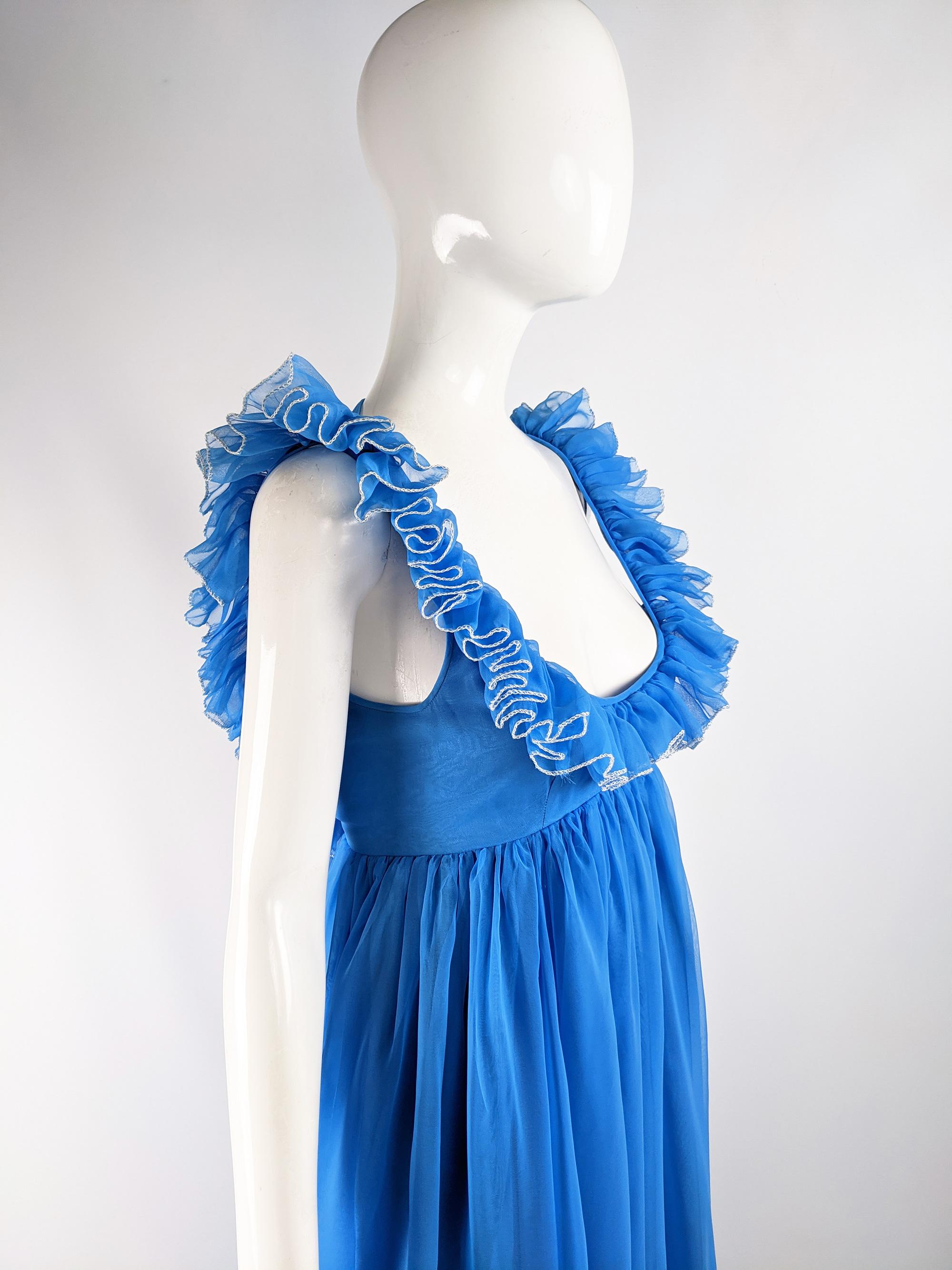 Jean Varon Vintage 1960s Blue Chiffon Maxi Evening Dress For Sale 3