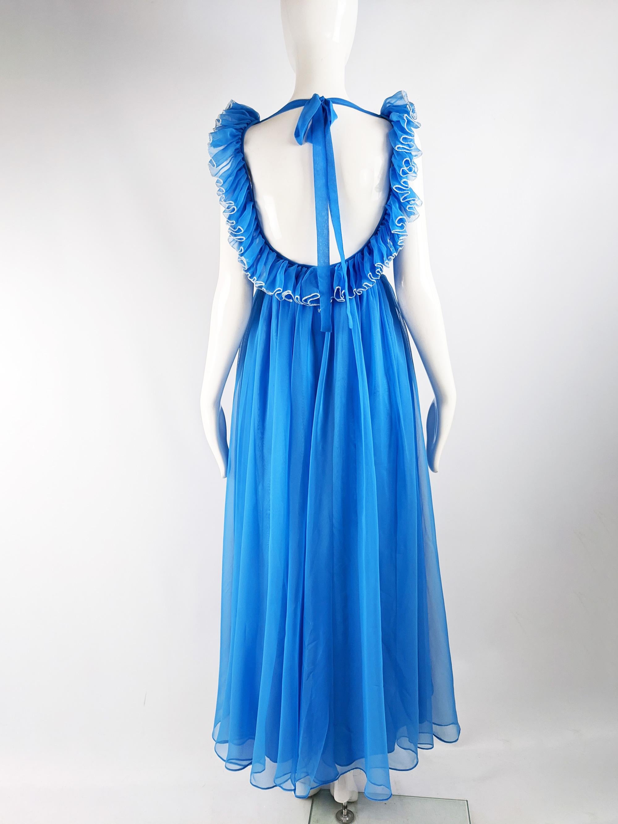 Jean Varon Vintage 1960s Blue Chiffon Maxi Evening Dress For Sale 4