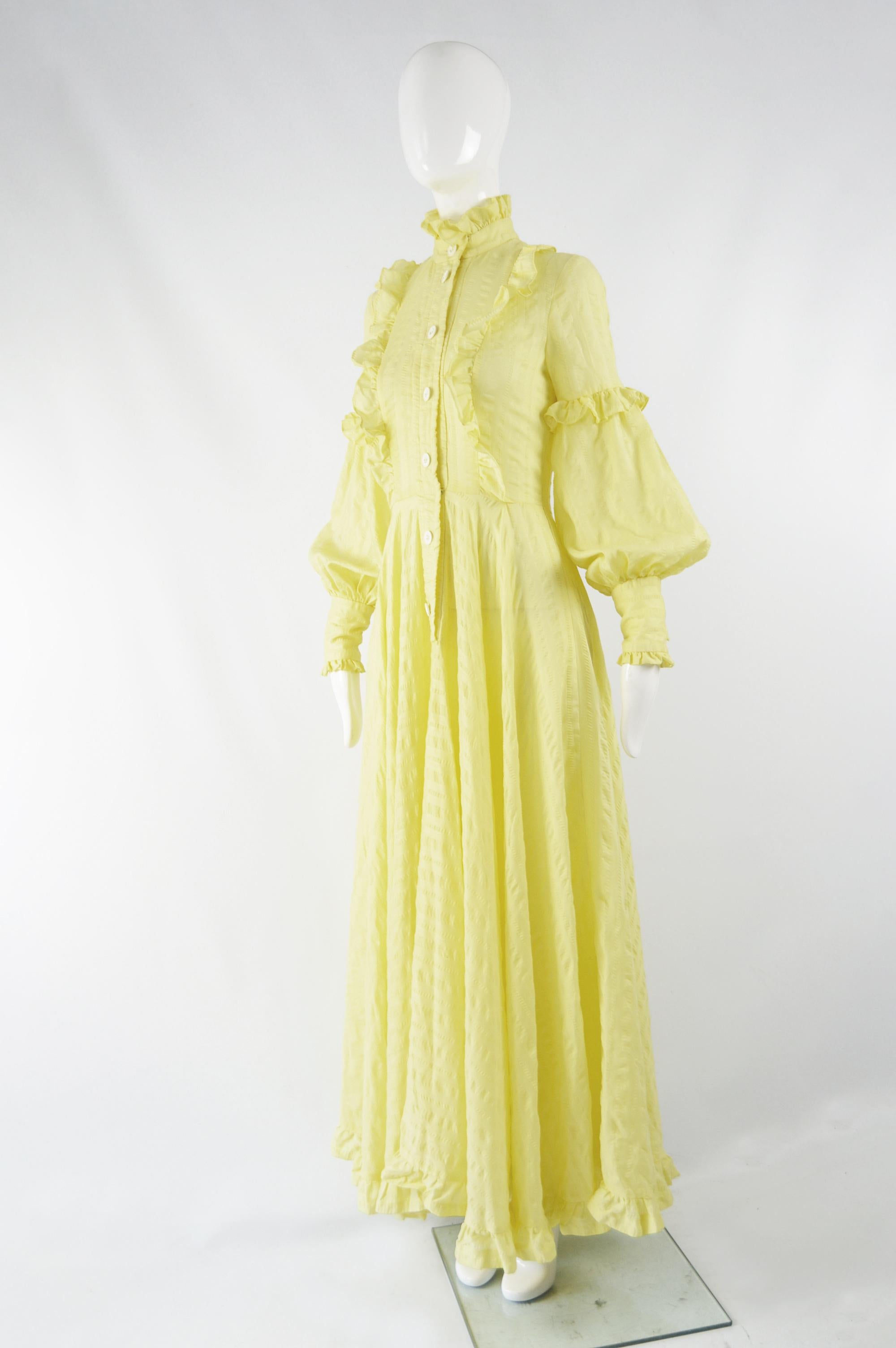 Jean Varon Vintage 1970s Yellow Cotton Maxi Dress For Sale 1