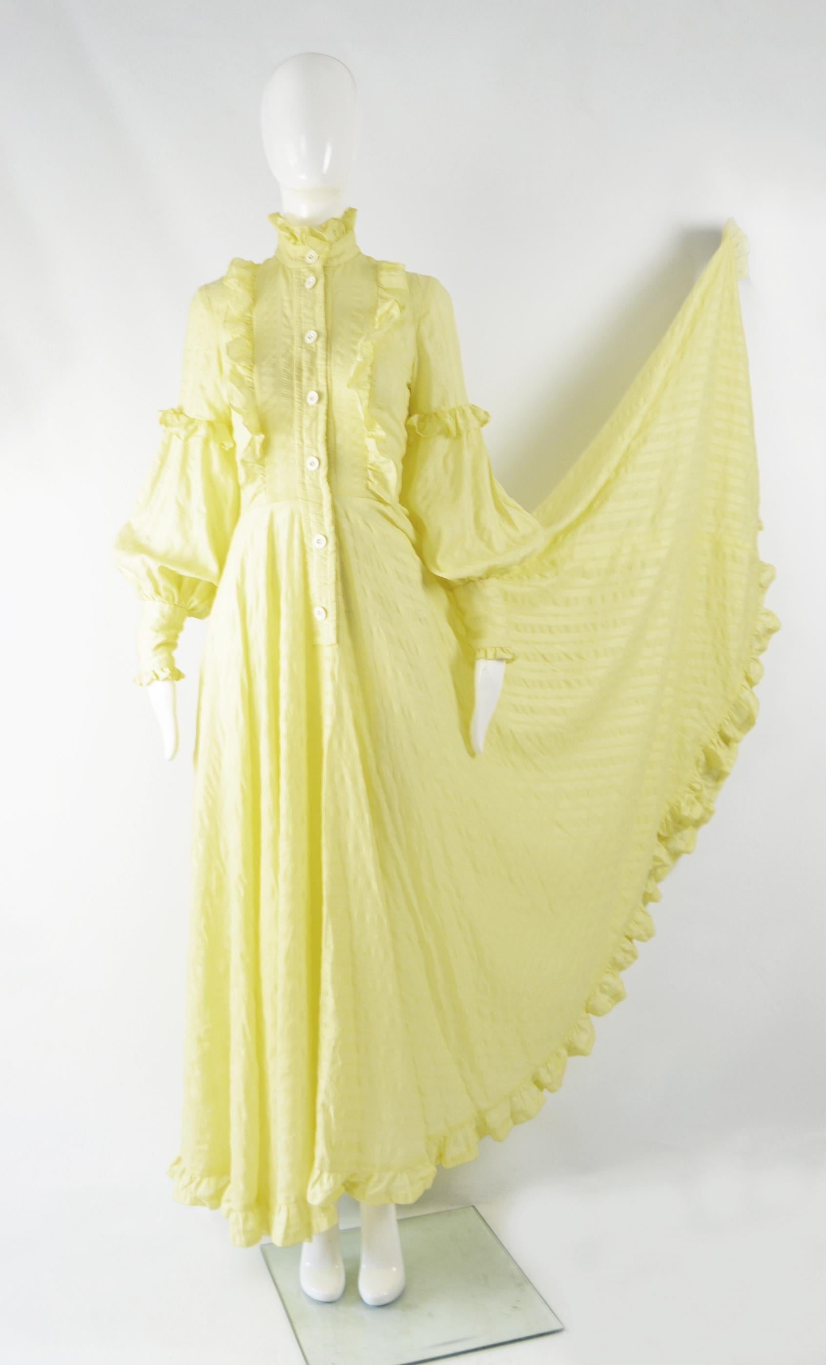 Jean Varon Vintage 1970s Yellow Cotton Maxi Dress For Sale 2
