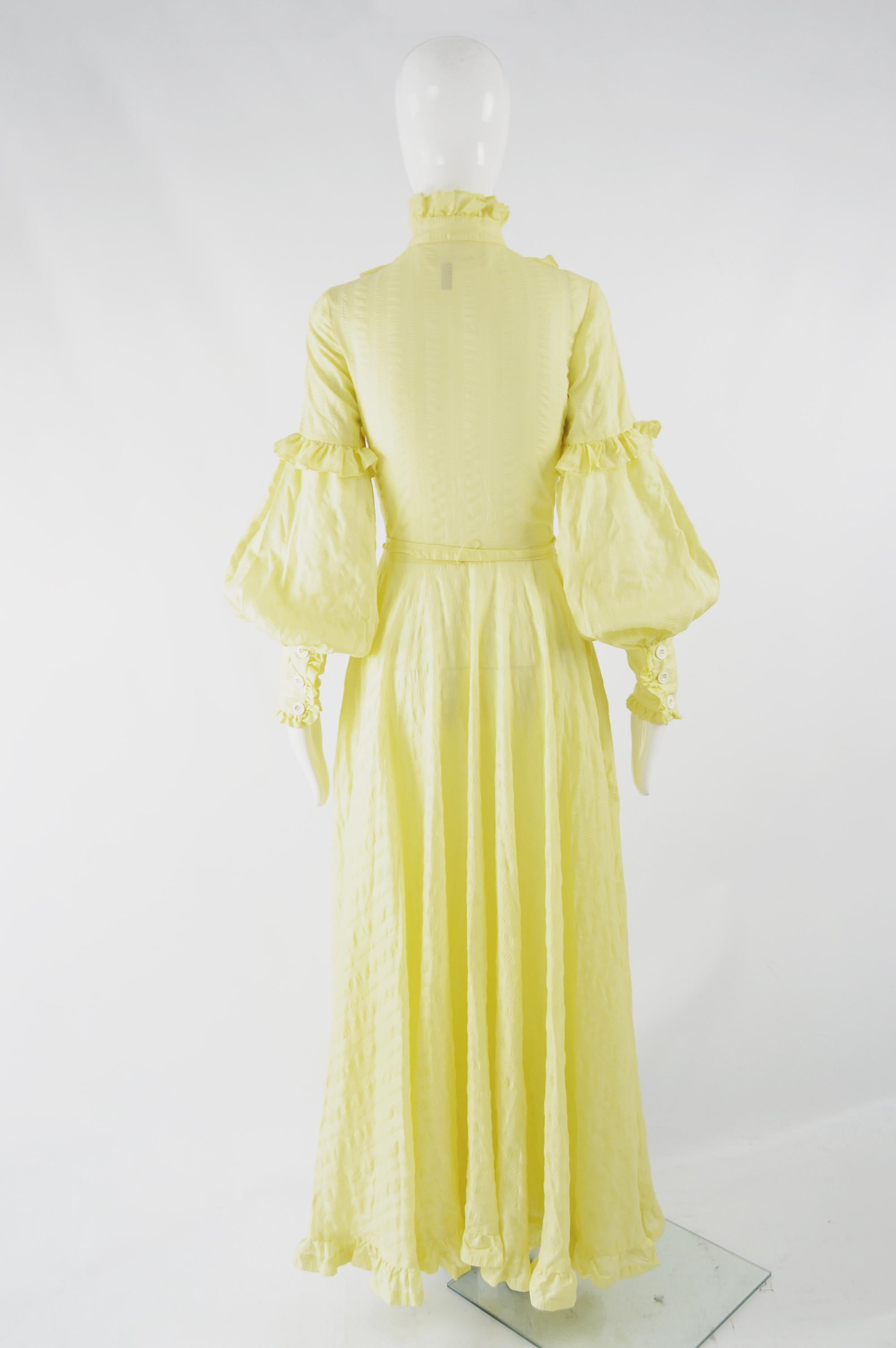 Jean Varon Vintage 1970s Yellow Cotton Maxi Dress For Sale 4