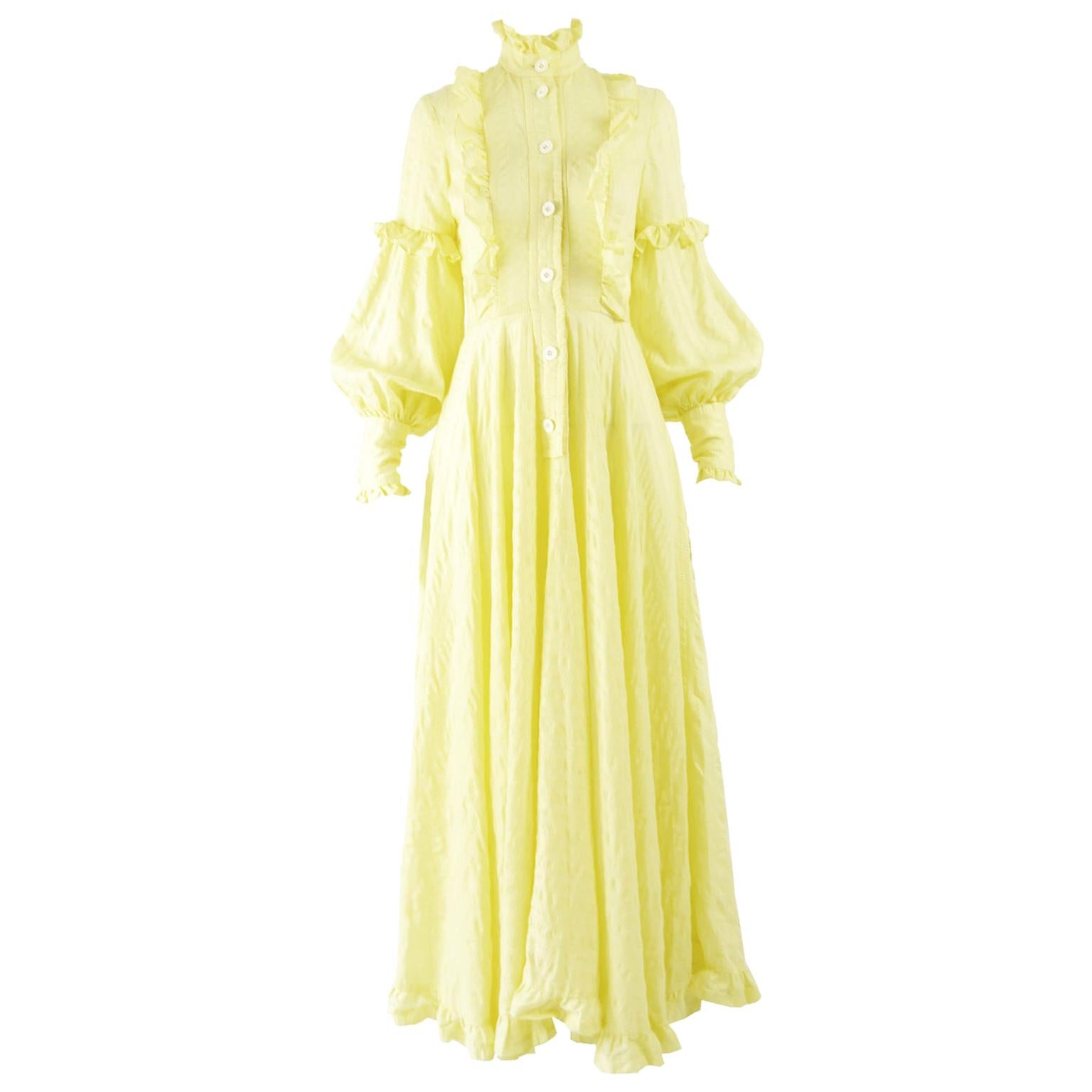 Jean Varon Vintage 1970s Yellow Cotton Maxi Dress For Sale