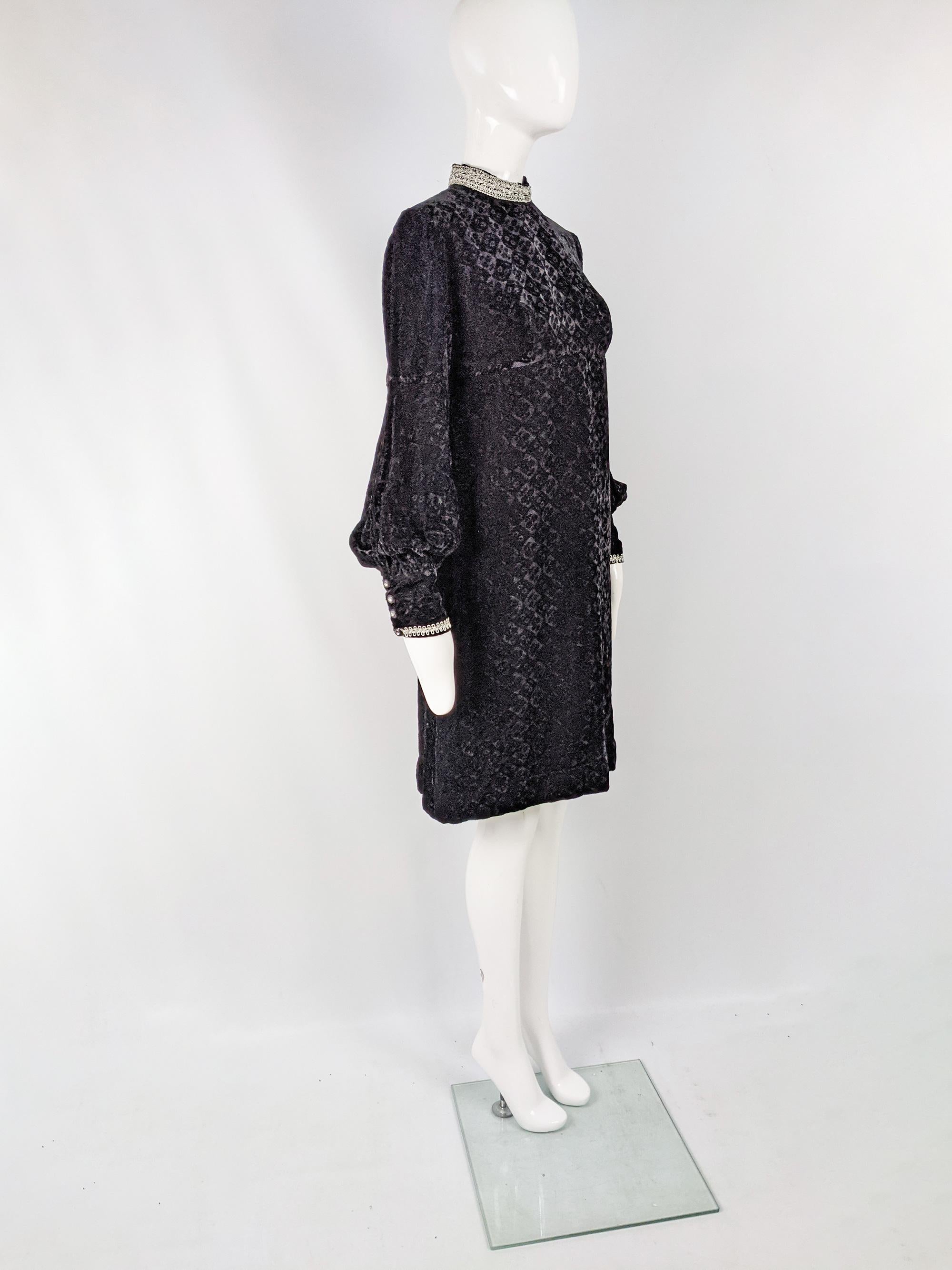Jean Varon Vintage Embossed Black Velvet Party Dress, 1960s For Sale 1