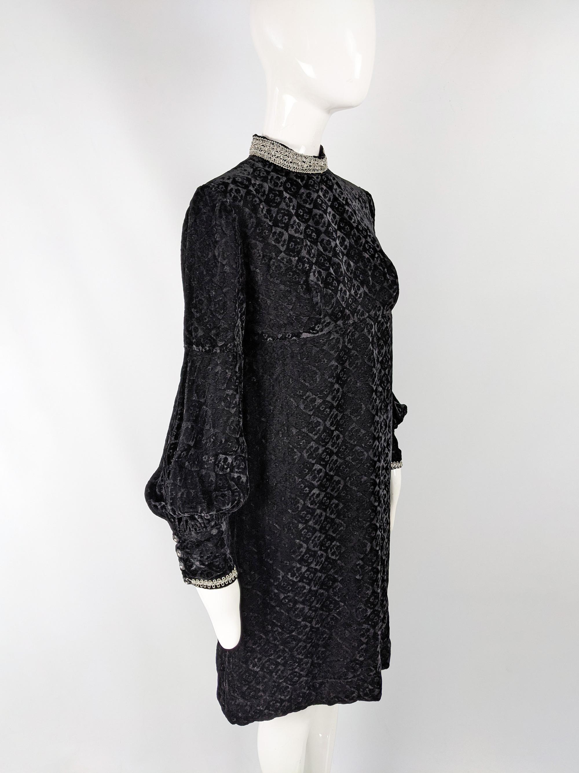 Jean Varon Vintage Embossed Black Velvet Party Dress, 1960s For Sale 2