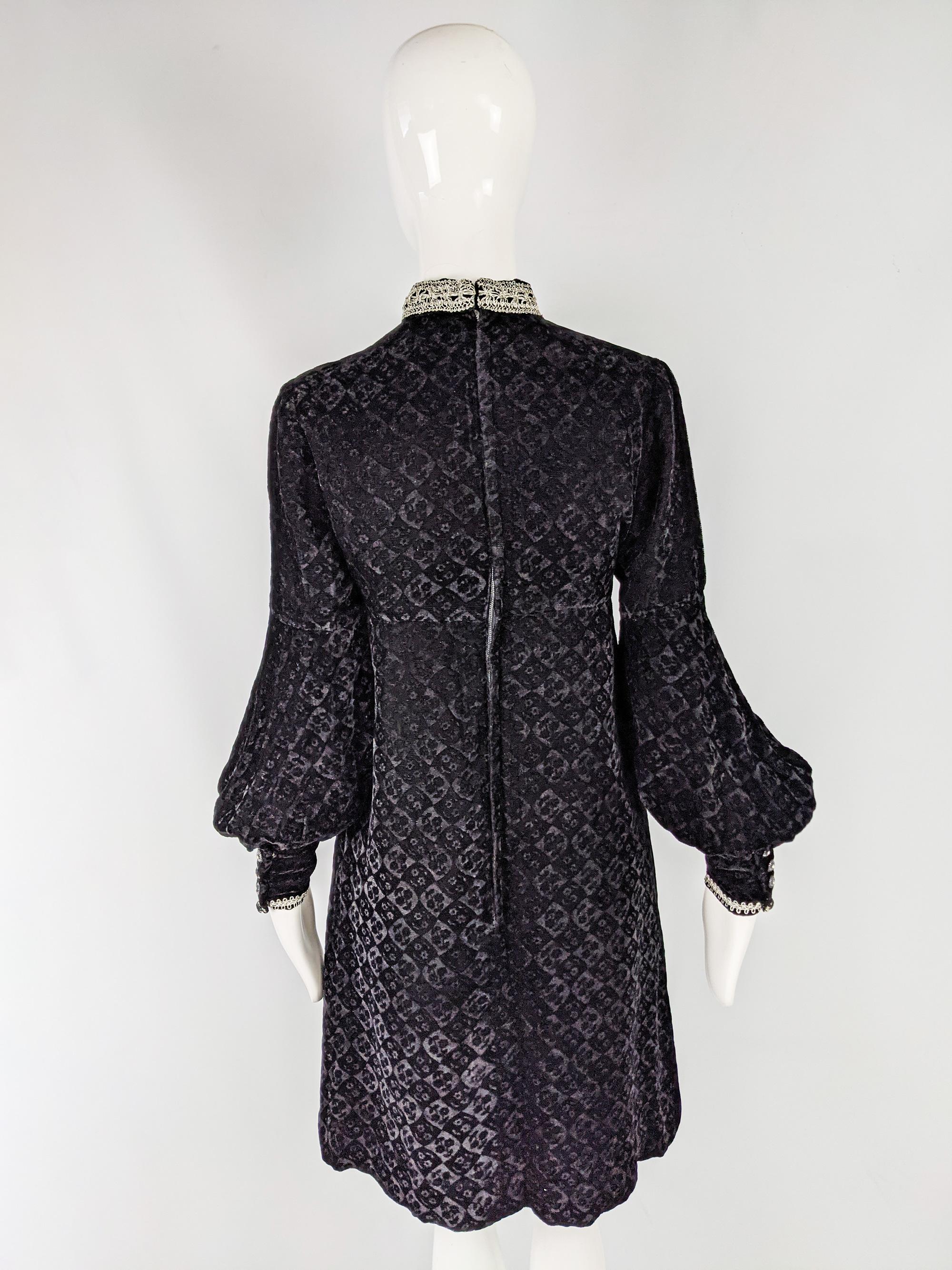 Jean Varon Vintage Embossed Black Velvet Party Dress, 1960s For Sale 3