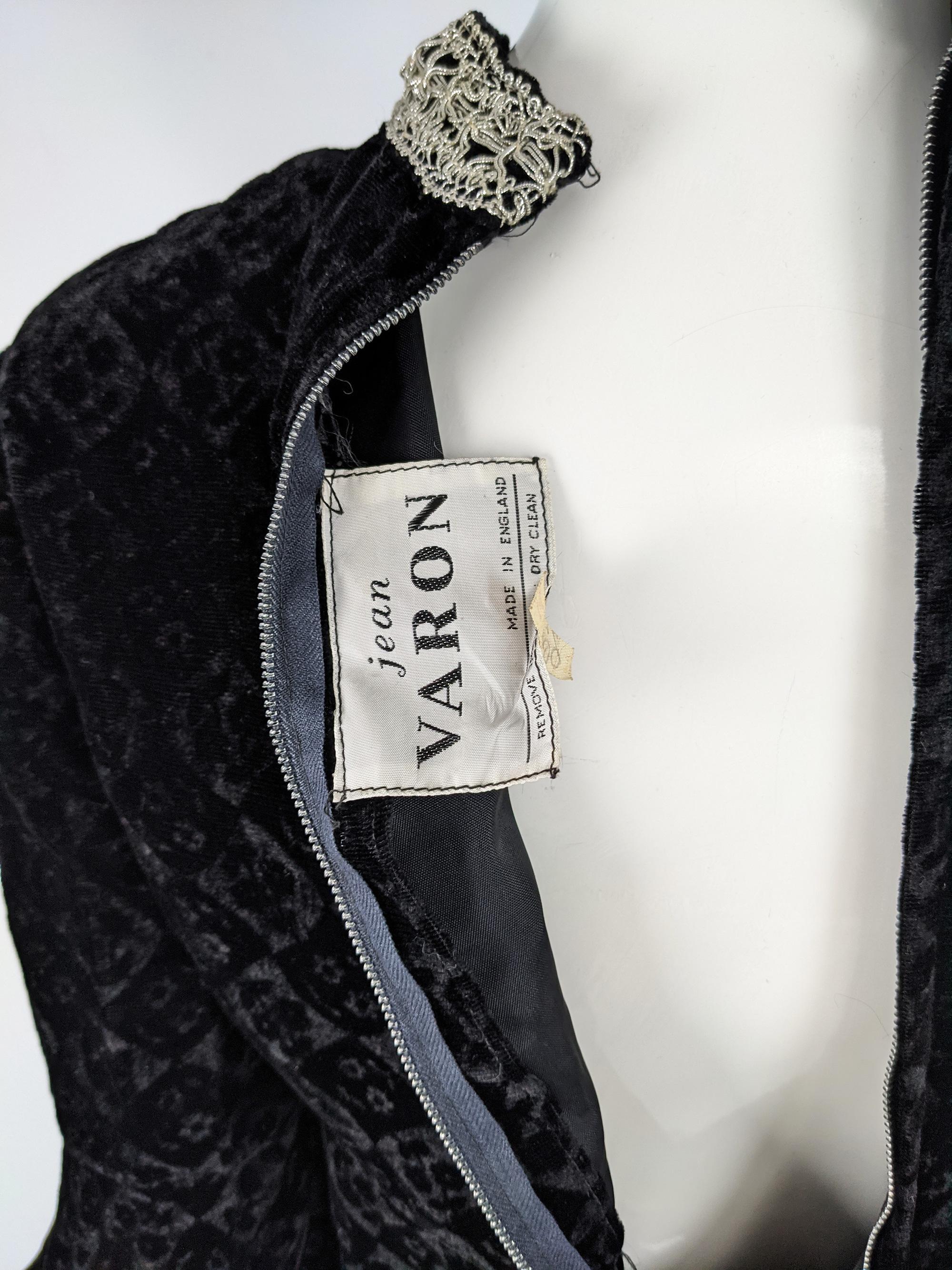 Jean Varon Vintage Embossed Black Velvet Party Dress, 1960s For Sale 4
