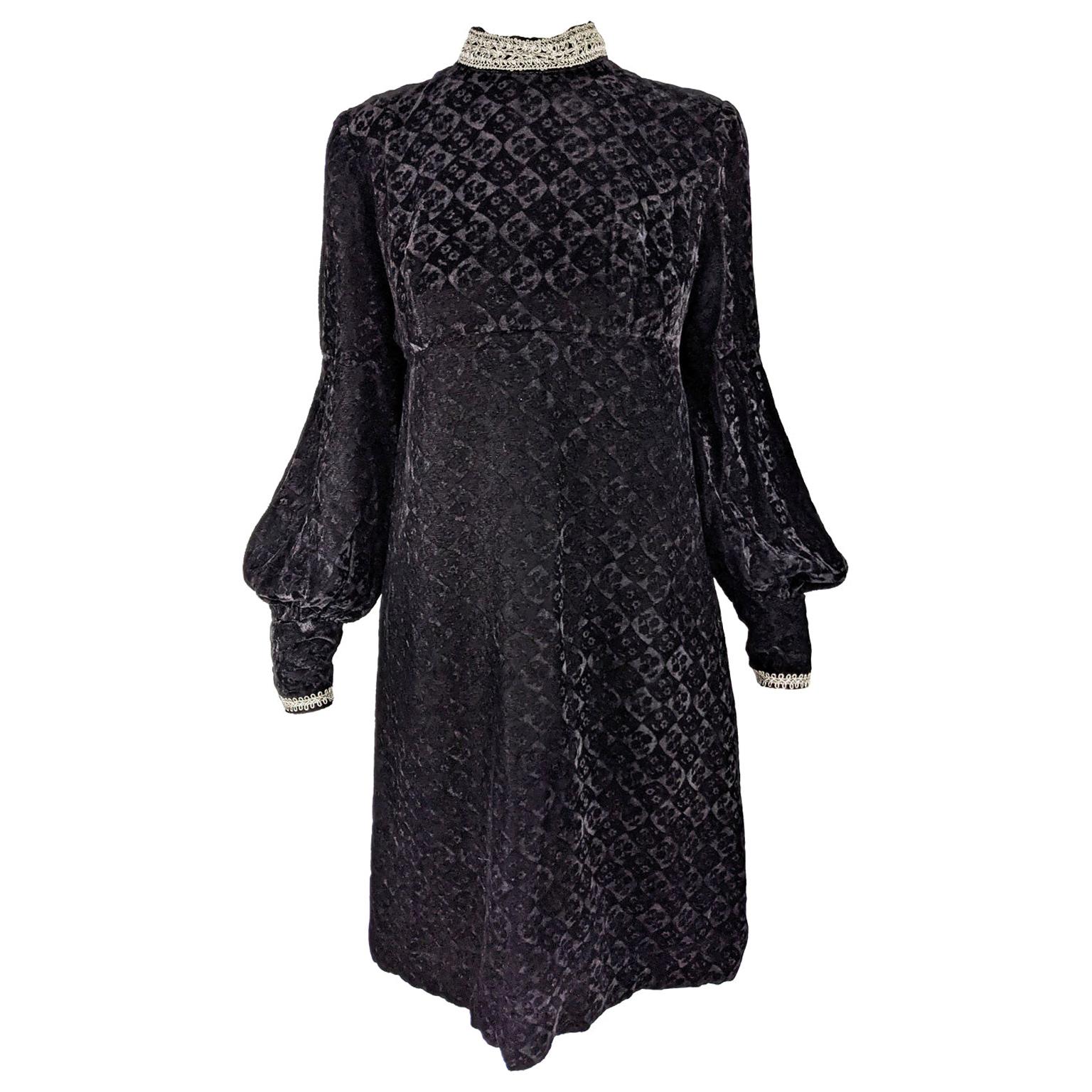Jean Varon Vintage Embossed Black Velvet Party Dress, 1960s For Sale