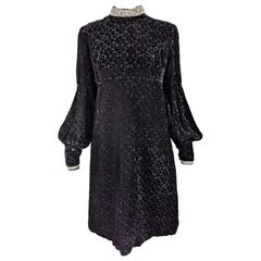 Jean Varon Vintage Embossed Black Velvet Party Dress, 1960s