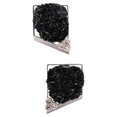 Retro Jean Vendome 1970 Paris Rare Clip Earrings 18Kt White Gold Diamonds & Sphalerite