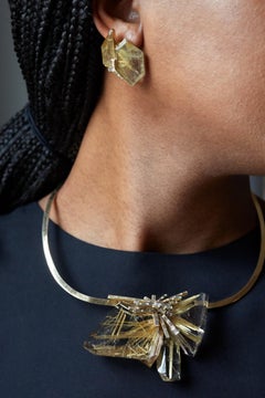 Jean Vendome Halsband und Ohrringe aus Diamant, Quarz und 18 Karat Gold, ca. 1980