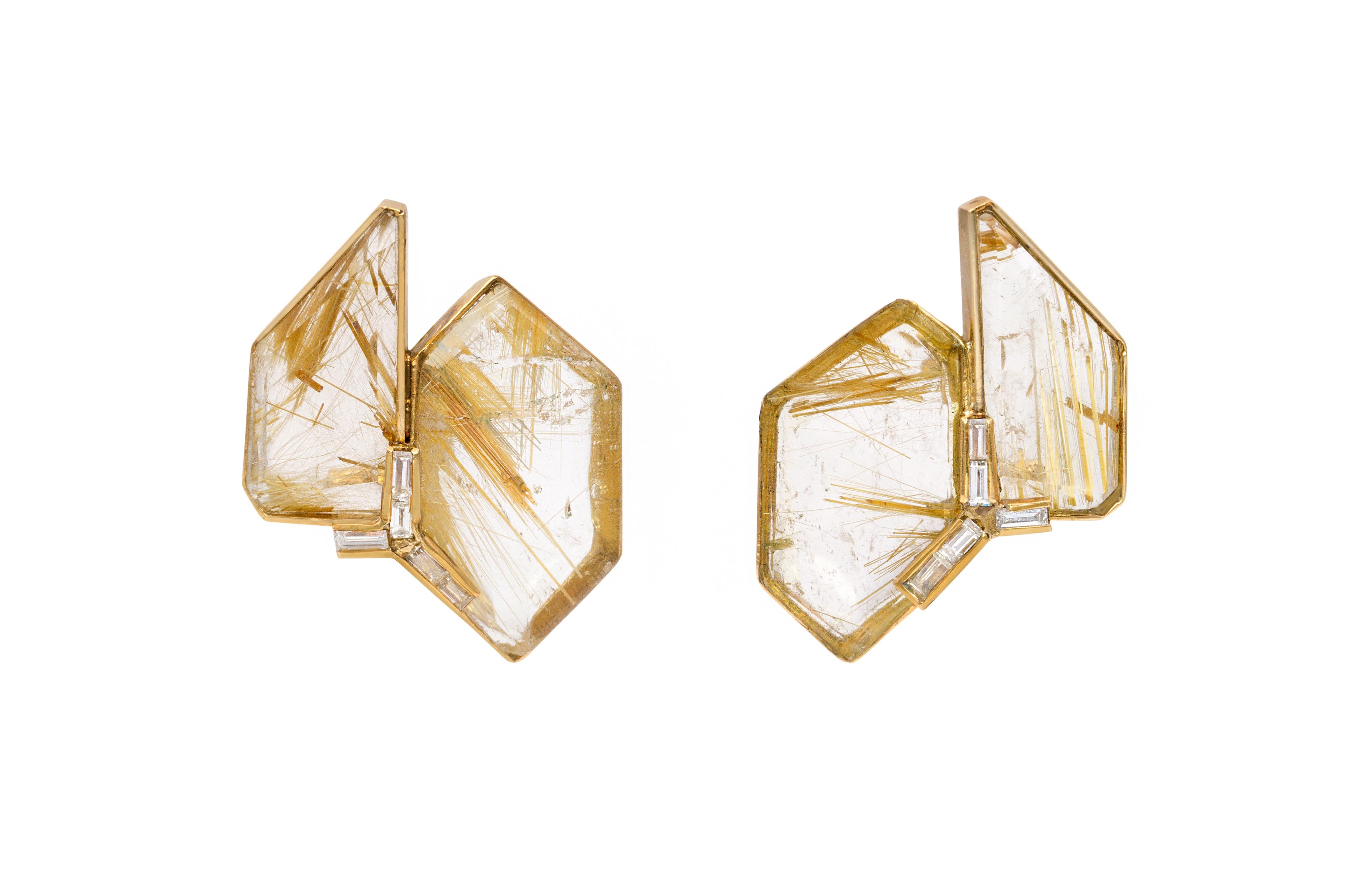 Quadrato Set di collare e orecchini con diamanti, quarzo e oro 18 carati di Jean Vendome, c.C. 1980 in vendita